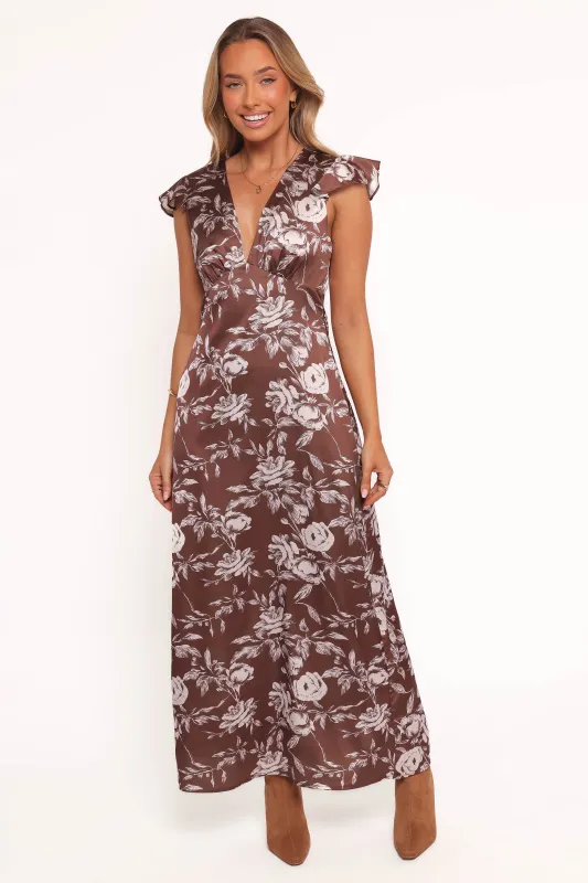 Solara Maxi Dress - Brown Floral Print sold by Petal & Pup