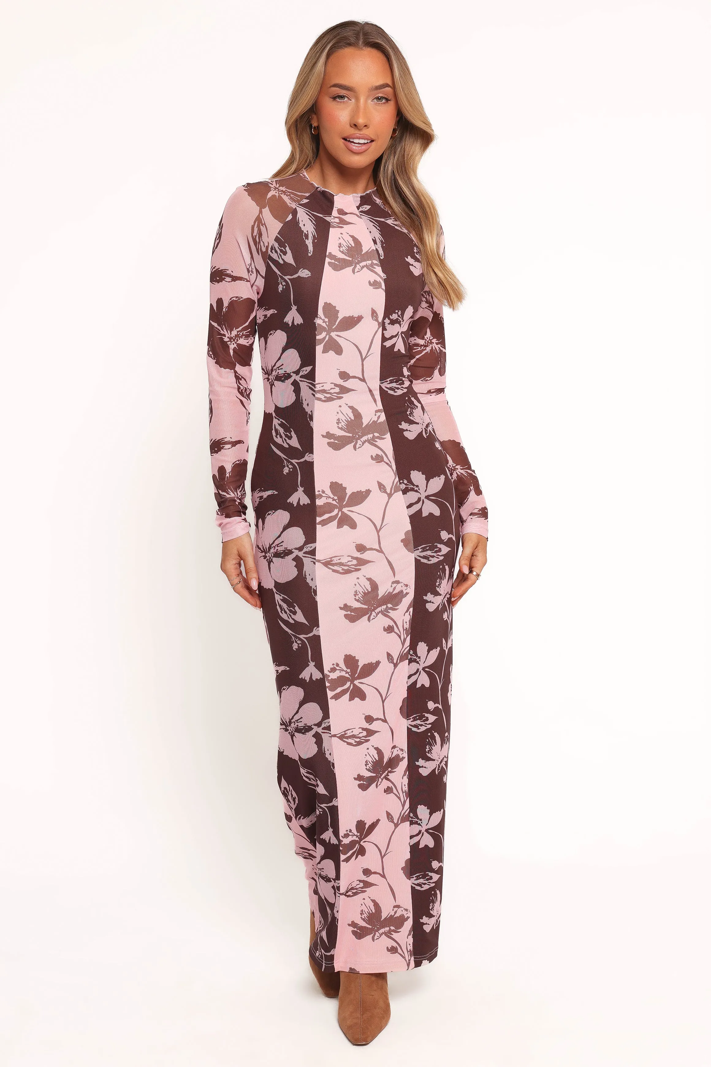 Bellatrix Spliced Maxi Dress - Pink Brown Floral sold by Petal & Pup