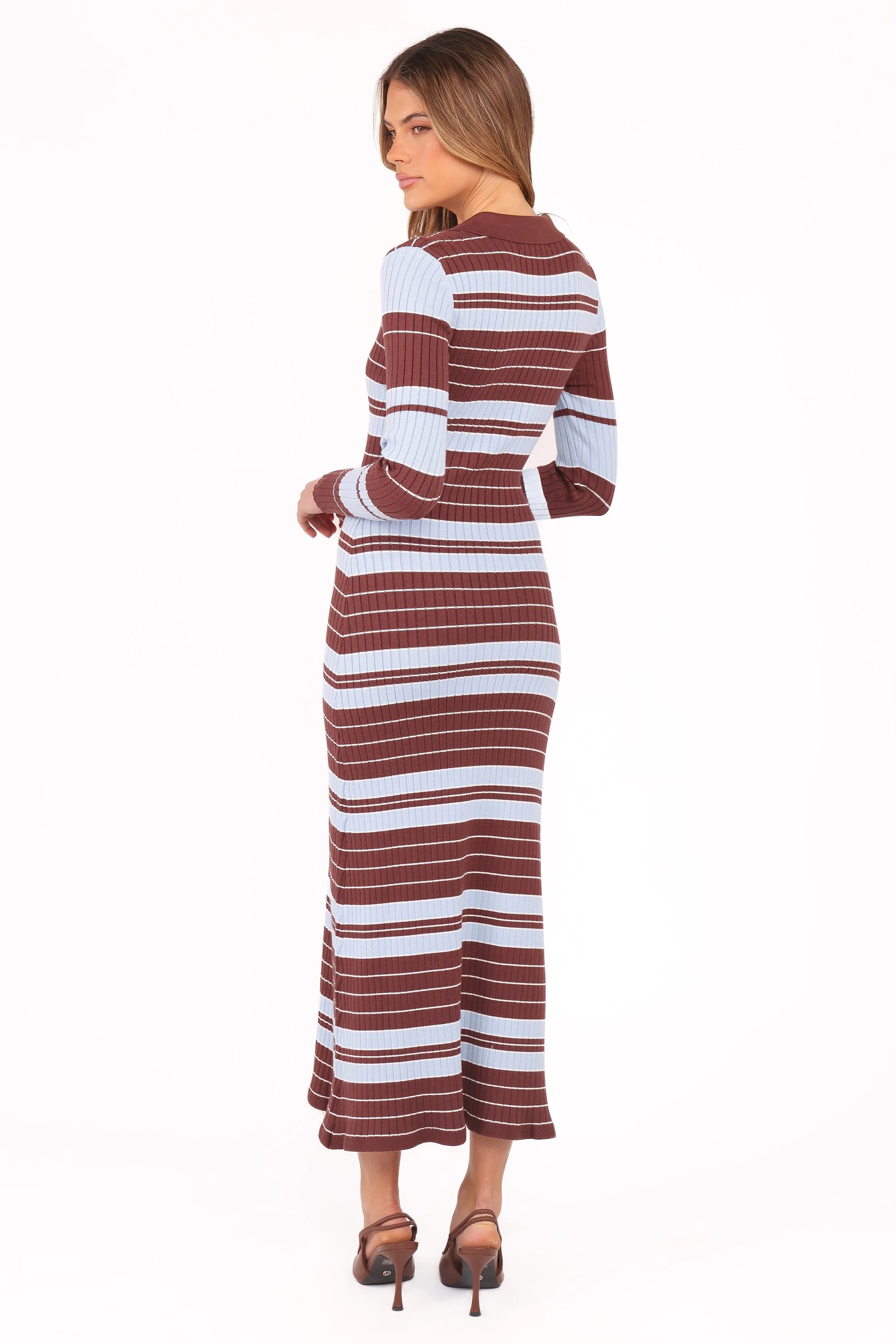 Eliana Long Sleeve Midi Dress - Brown Blue Stripe sold by Petal & Pup product image thumbnail 4