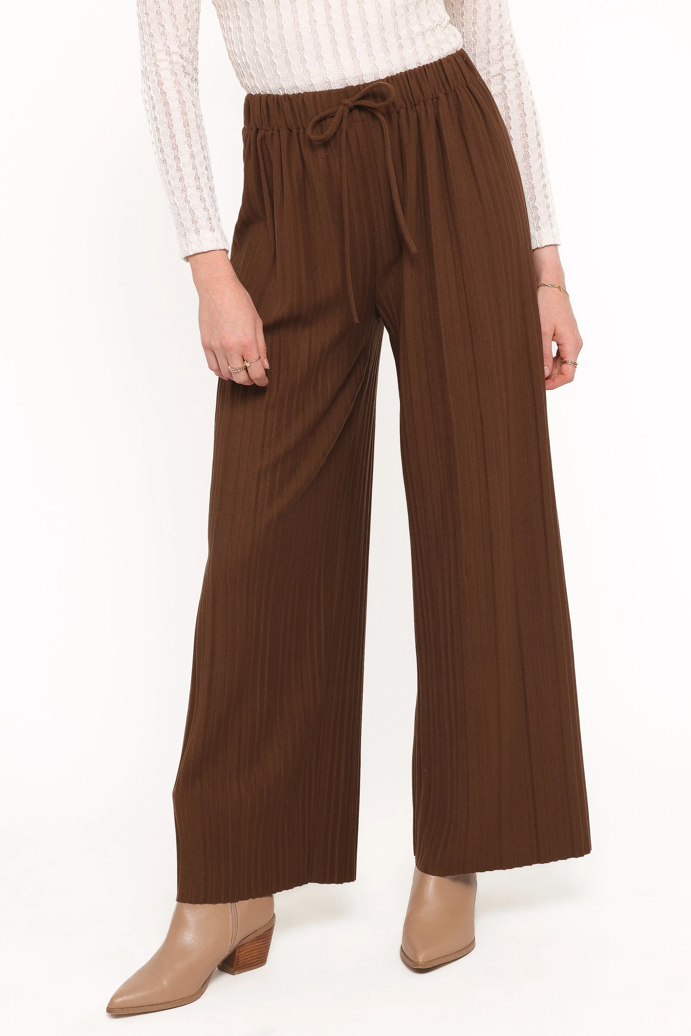 Davis Pleated Knit Pant - Brown sold by Petal & Pup