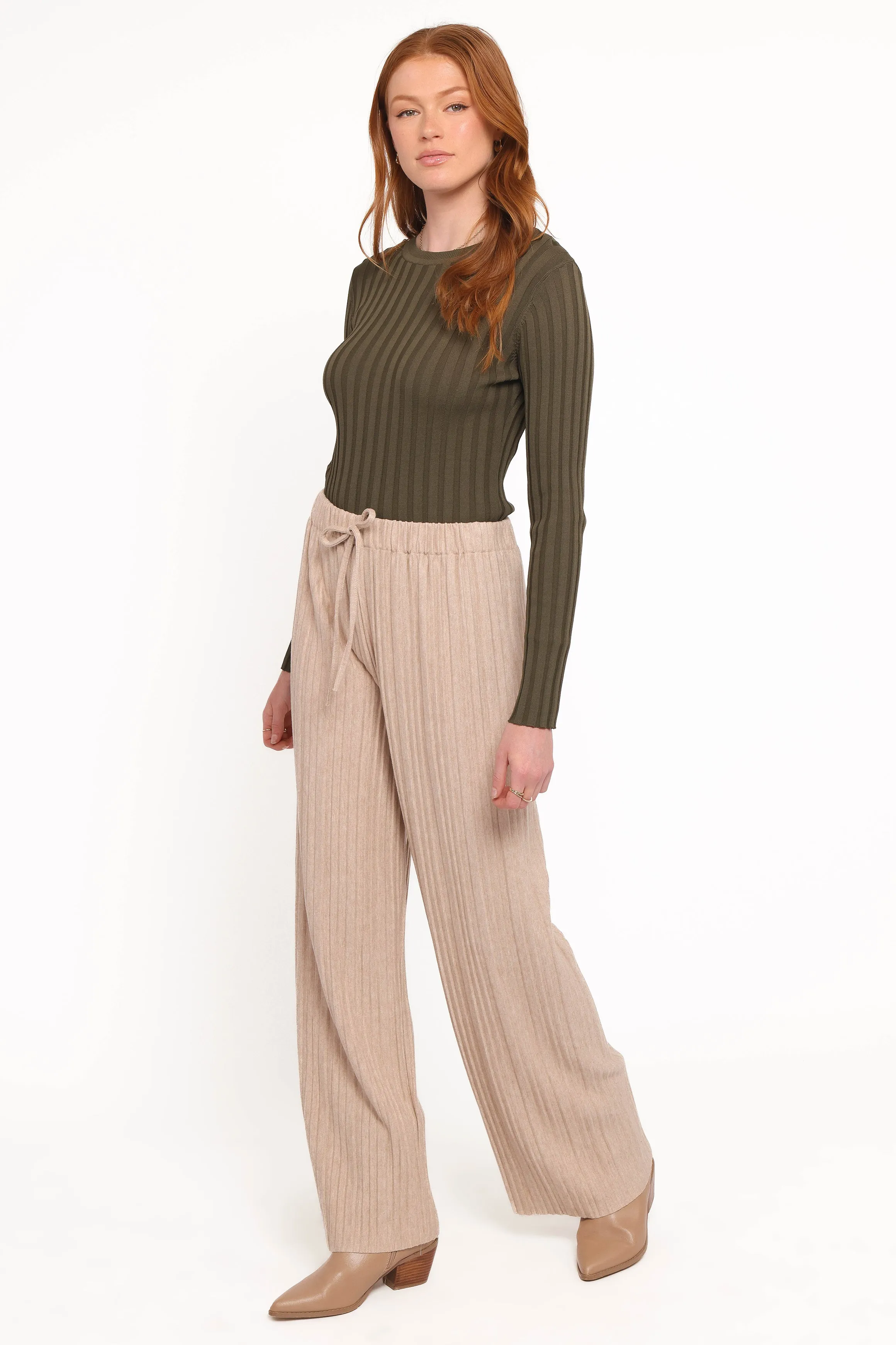 Davis Pleated Knit Pant - Beige sold by Petal & Pup