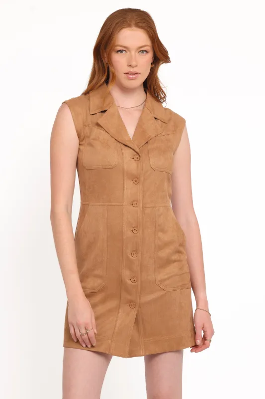 Xoey Suede Mini Dress - Camel sold by Petal & Pup