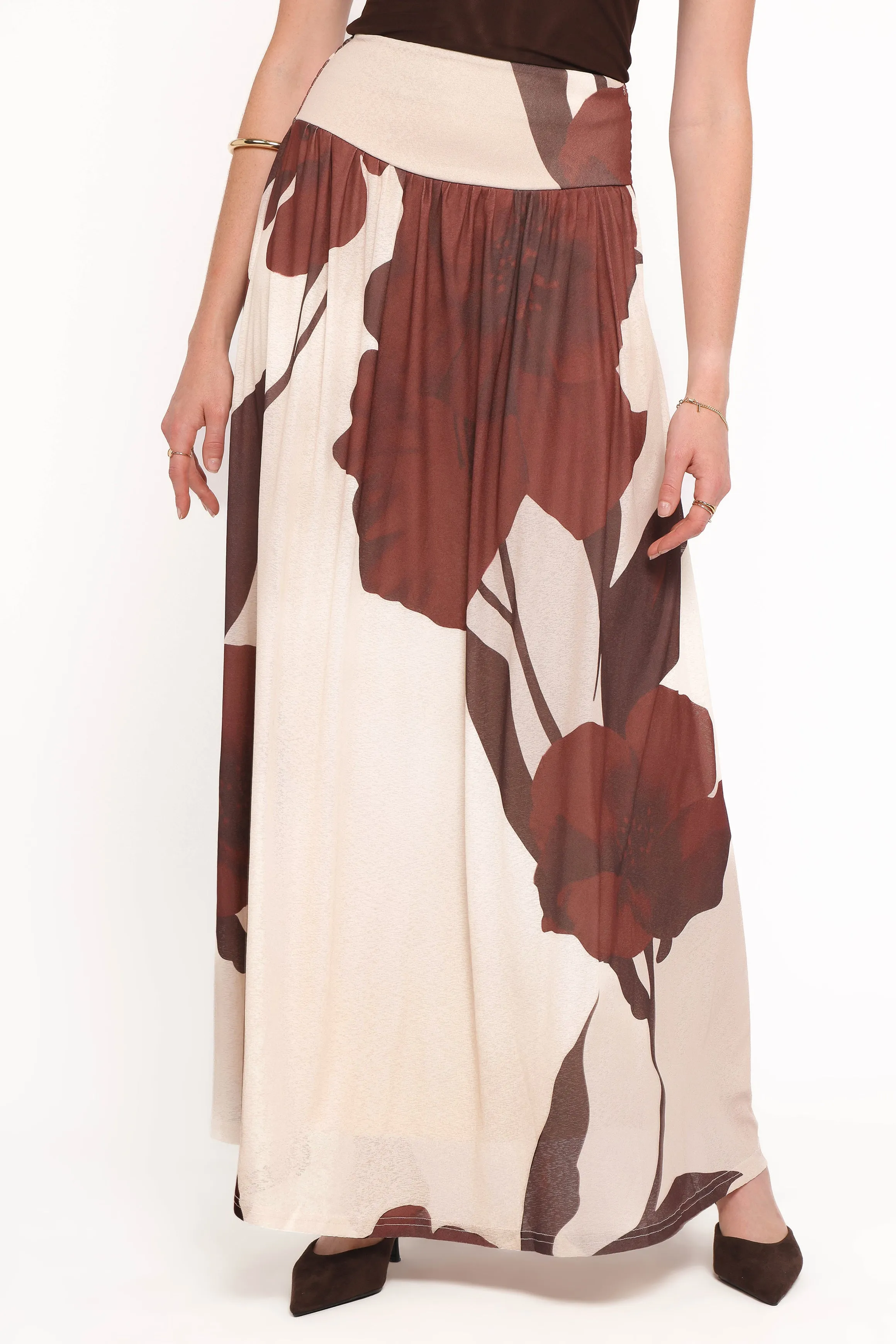 Cascade Maxi Skirt - Cream Brown Floral sold by Petal & Pup