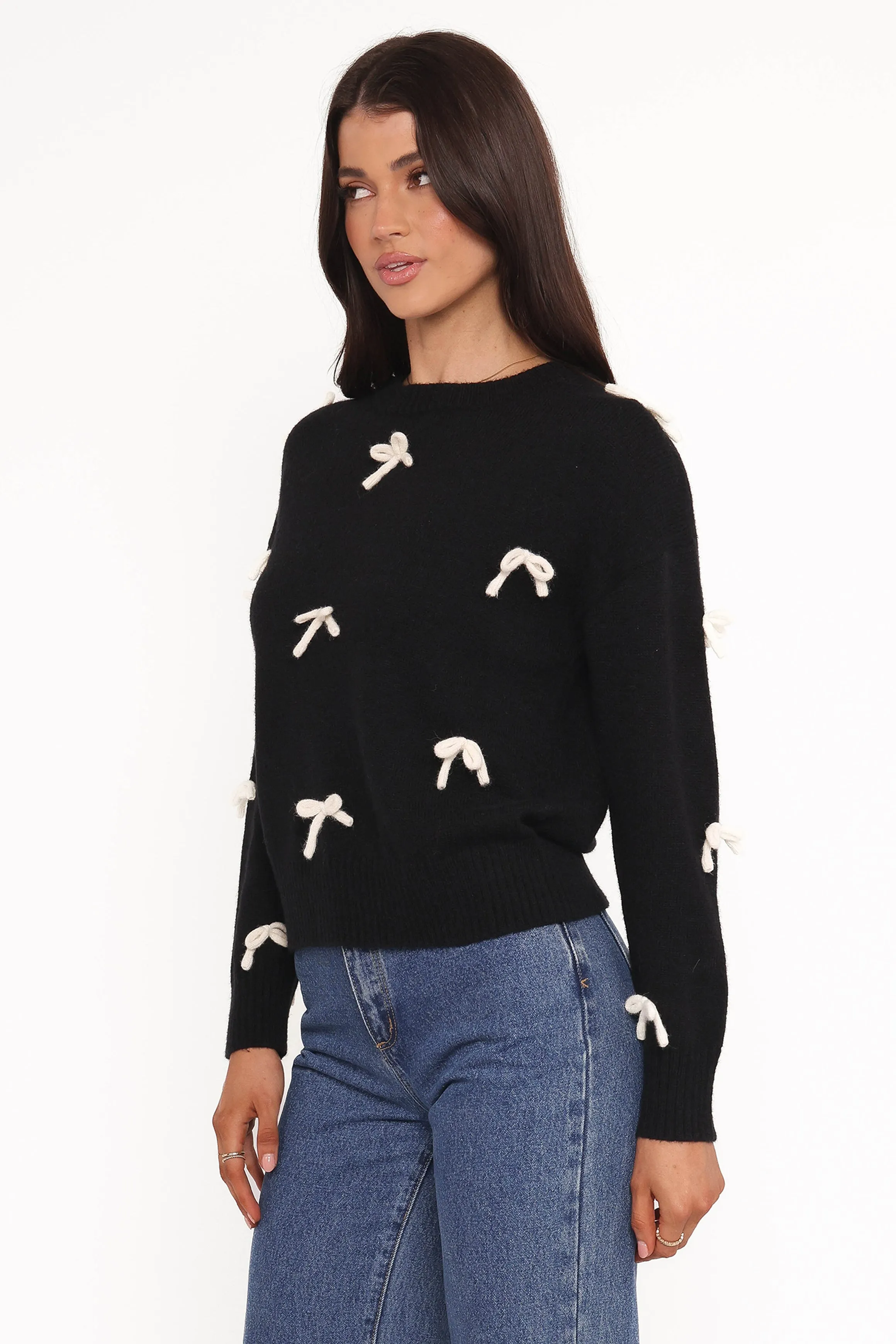 Voss Bow Knit Sweater - Black sold by Petal & Pup product image thumbnail 3