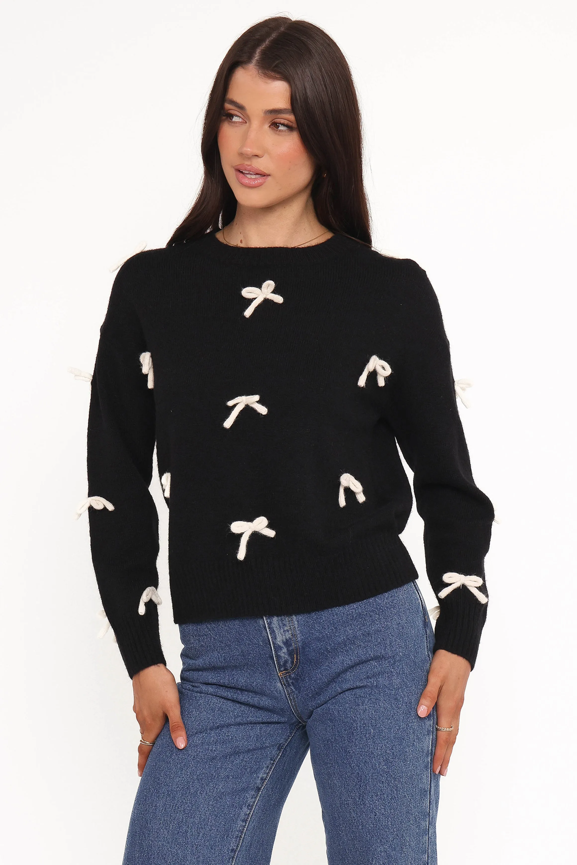 Voss Bow Knit Sweater - Black sold by Petal & Pup product image thumbnail 2