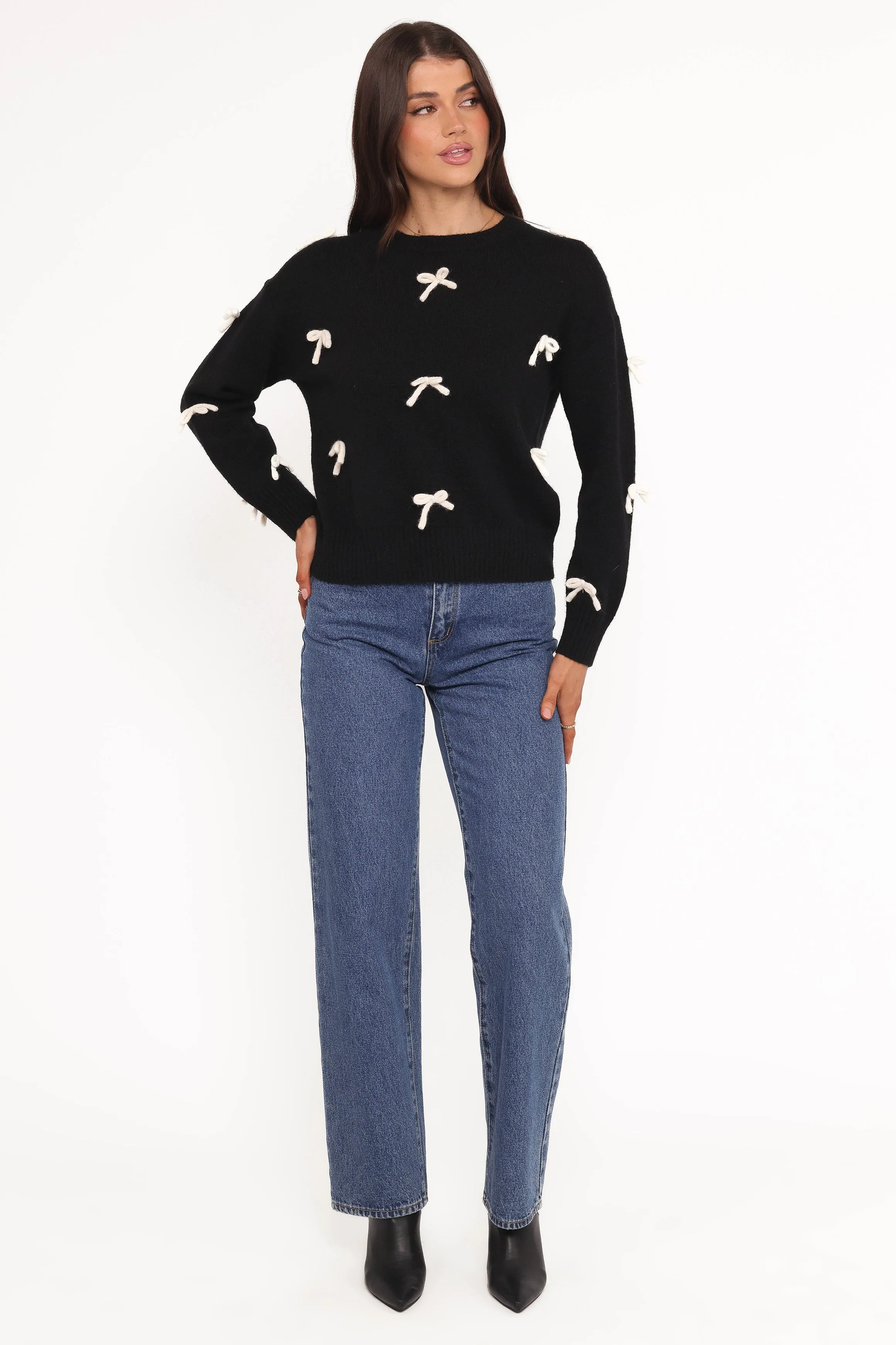 Voss Bow Knit Sweater - Black sold by Petal & Pup product image thumbnail 5