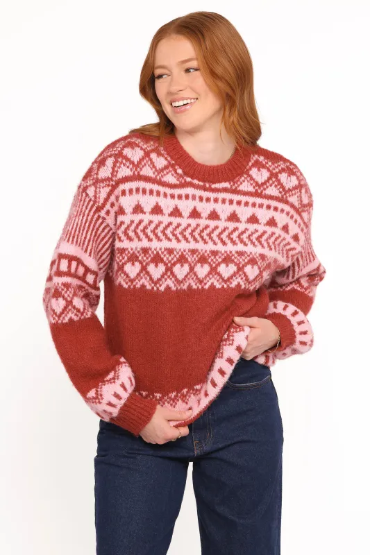 Zinnia Fairisle Knit Sweater - Red sold by Petal & Pup