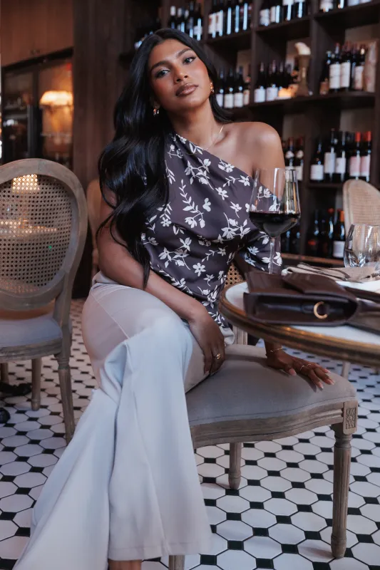 Romola Off Shoulder Top - Brown Cream Floral sold by Petal & Pup