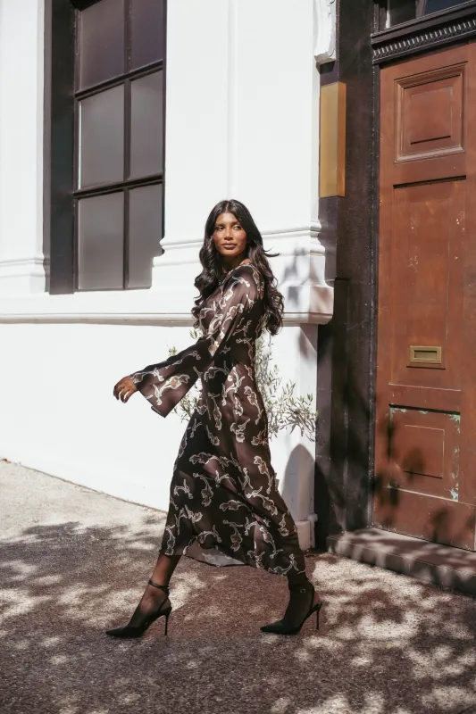 Maia Long Sleeve Maxi Dress - Chocolate Orchid sold by Petal & Pup