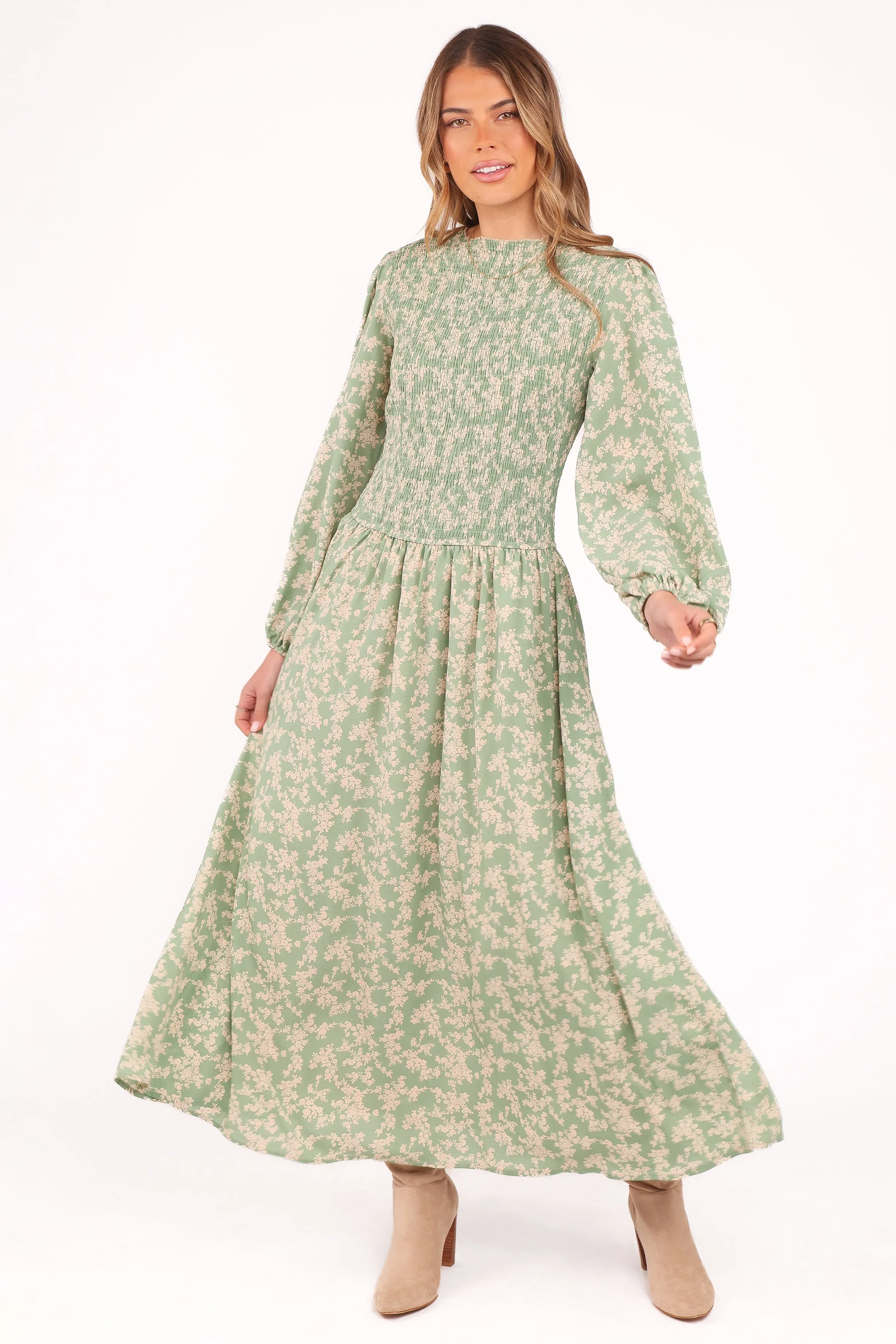 Ashara Long Sleeve Midi Dress - Green Floral sold by Petal & Pup product image thumbnail 2