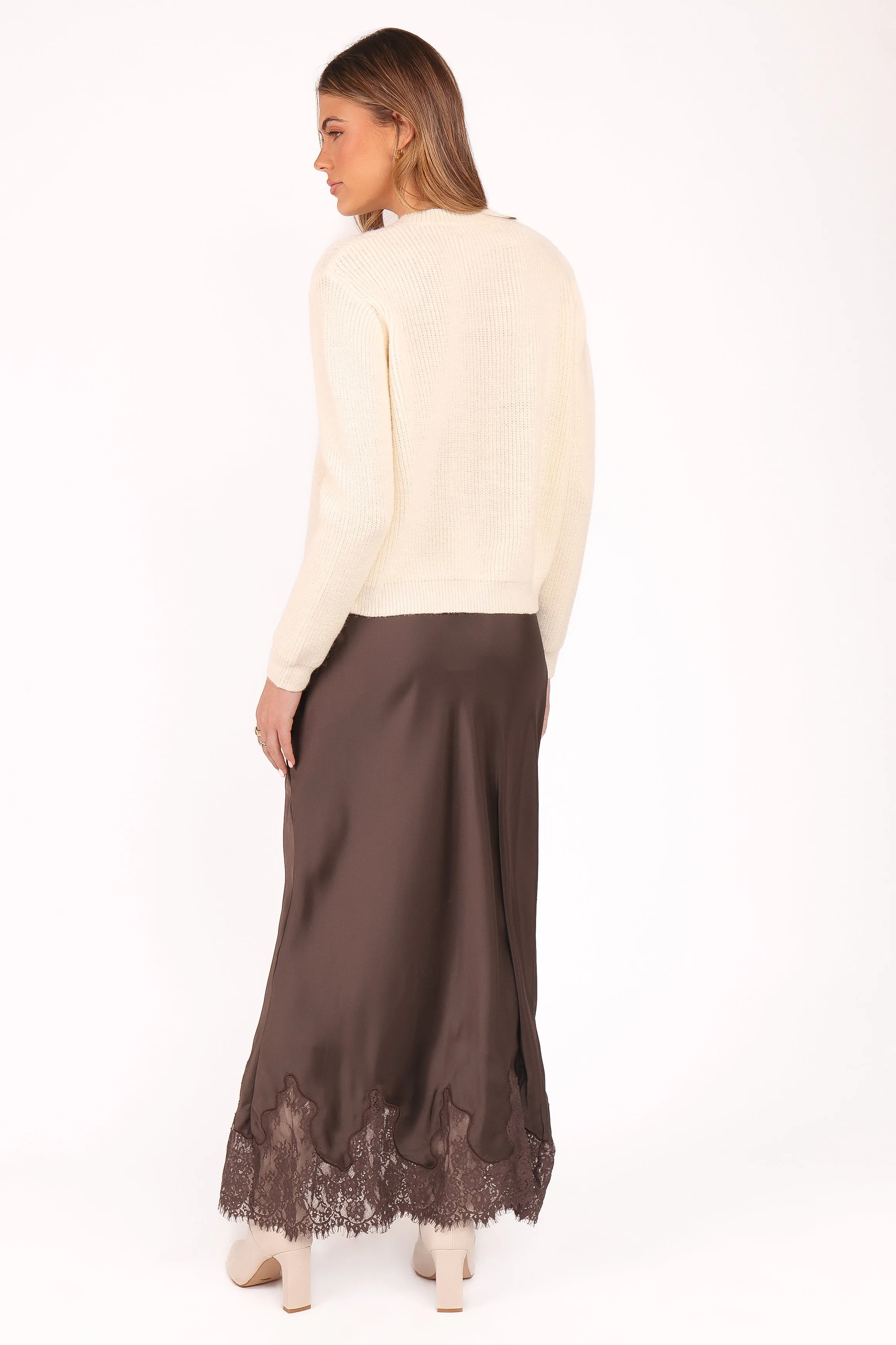 Alira Lace Trim Midi Skirt - Brown sold by Petal & Pup product image thumbnail 5