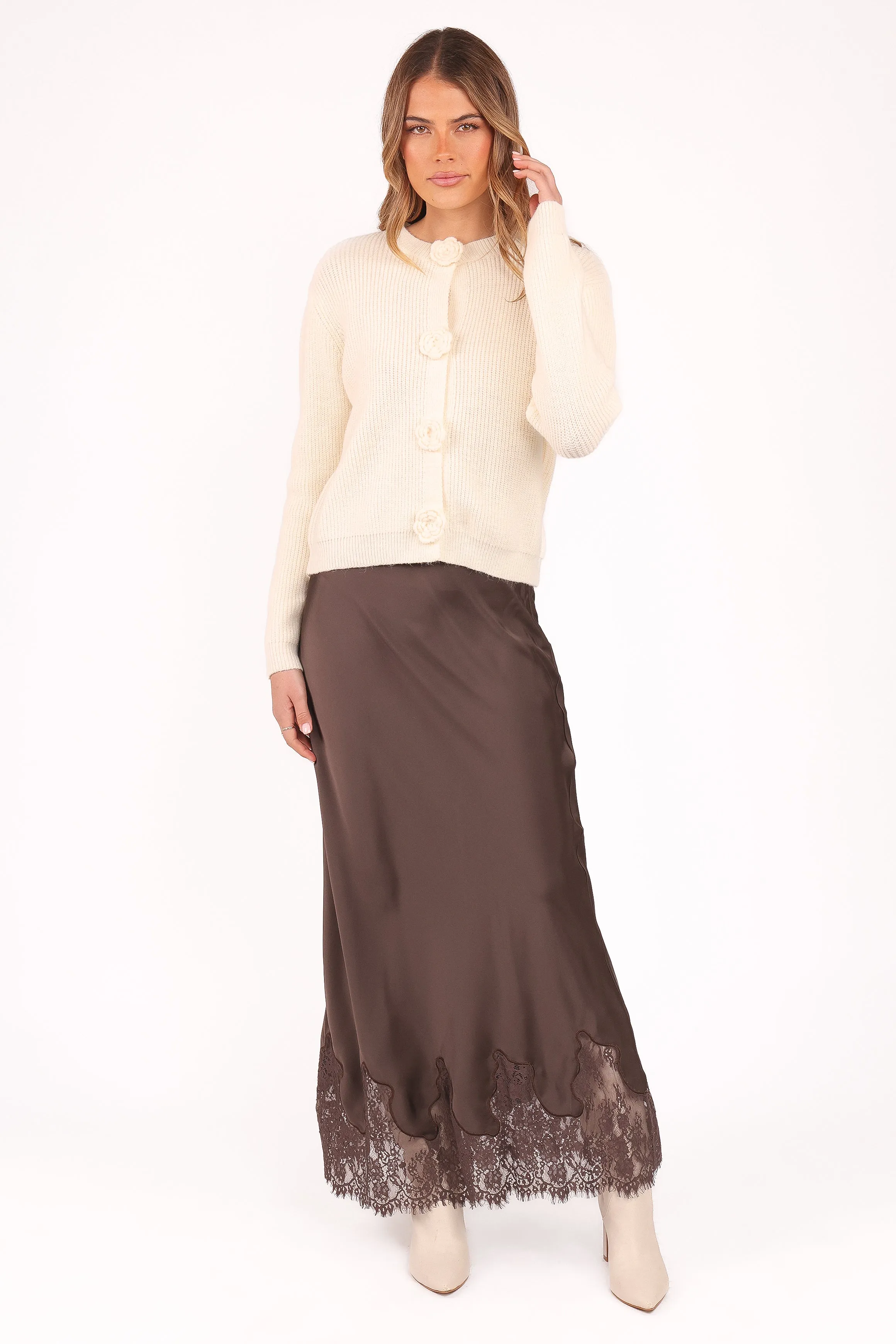 Alira Lace Trim Midi Skirt - Brown sold by Petal & Pup product image thumbnail 2