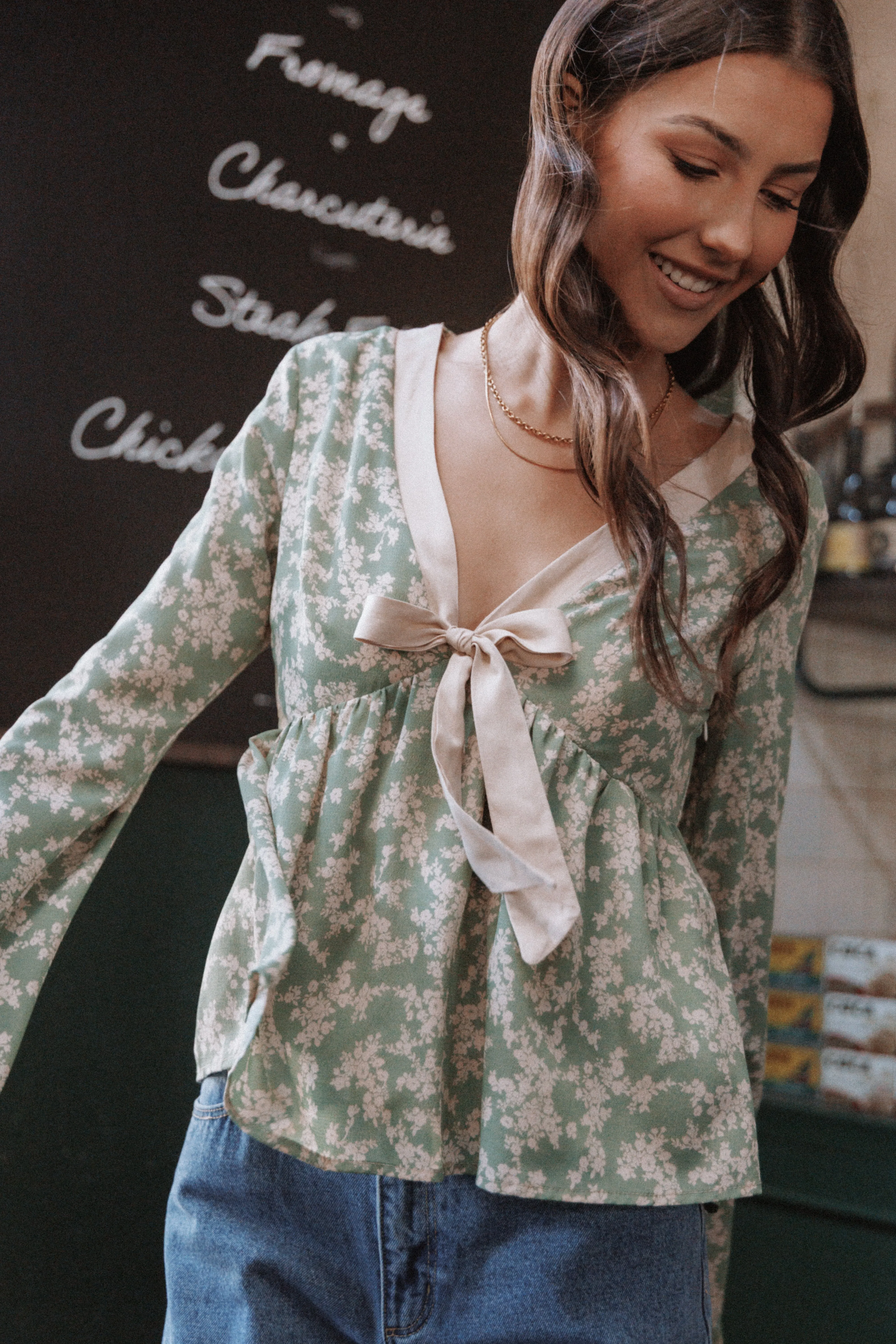 Reeva Long Sleeve Top - Green Floral sold by Petal & Pup