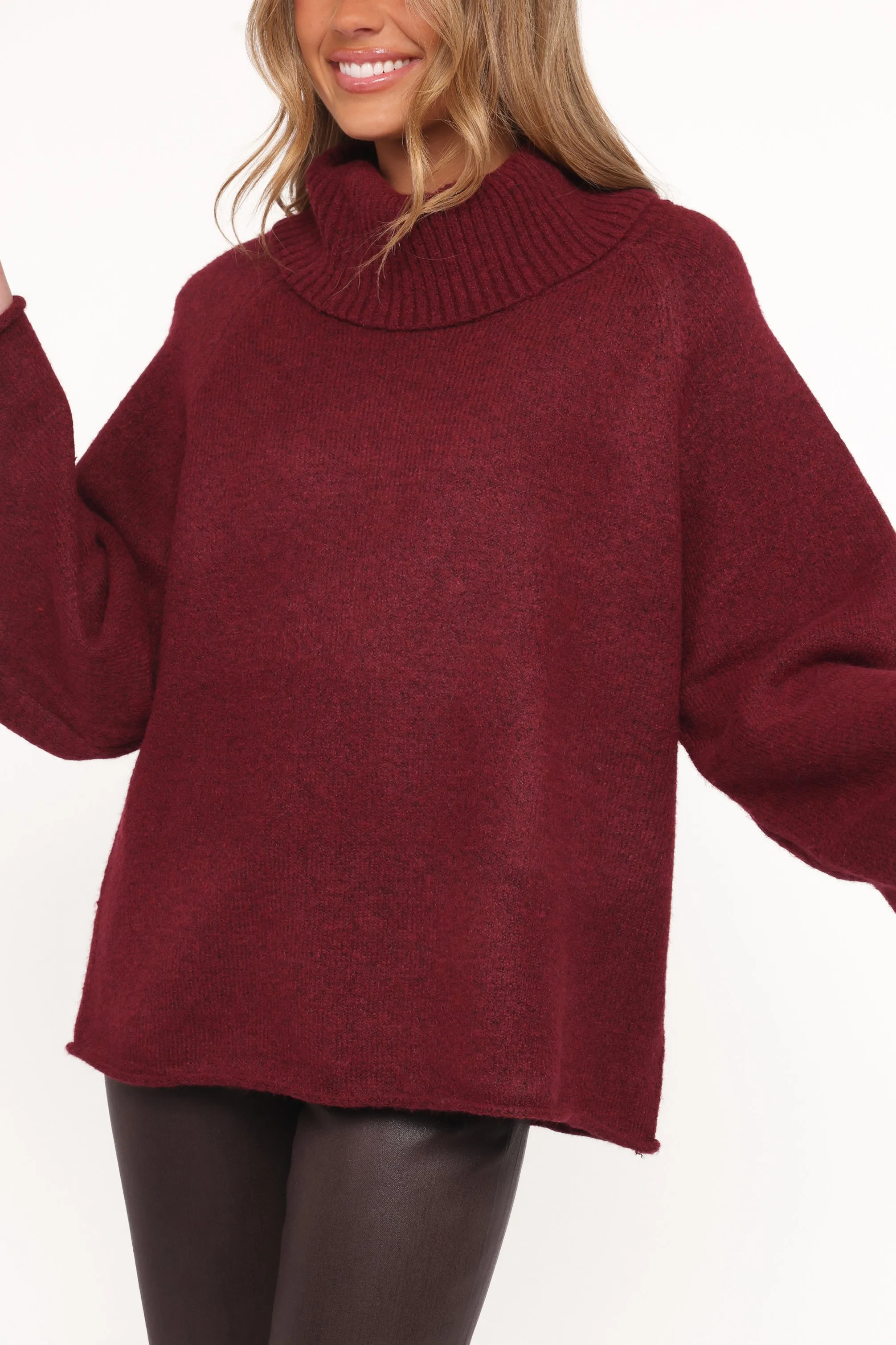 Bindy Cowlneck Knit Sweater - Wine sold by Petal & Pup product image thumbnail 3