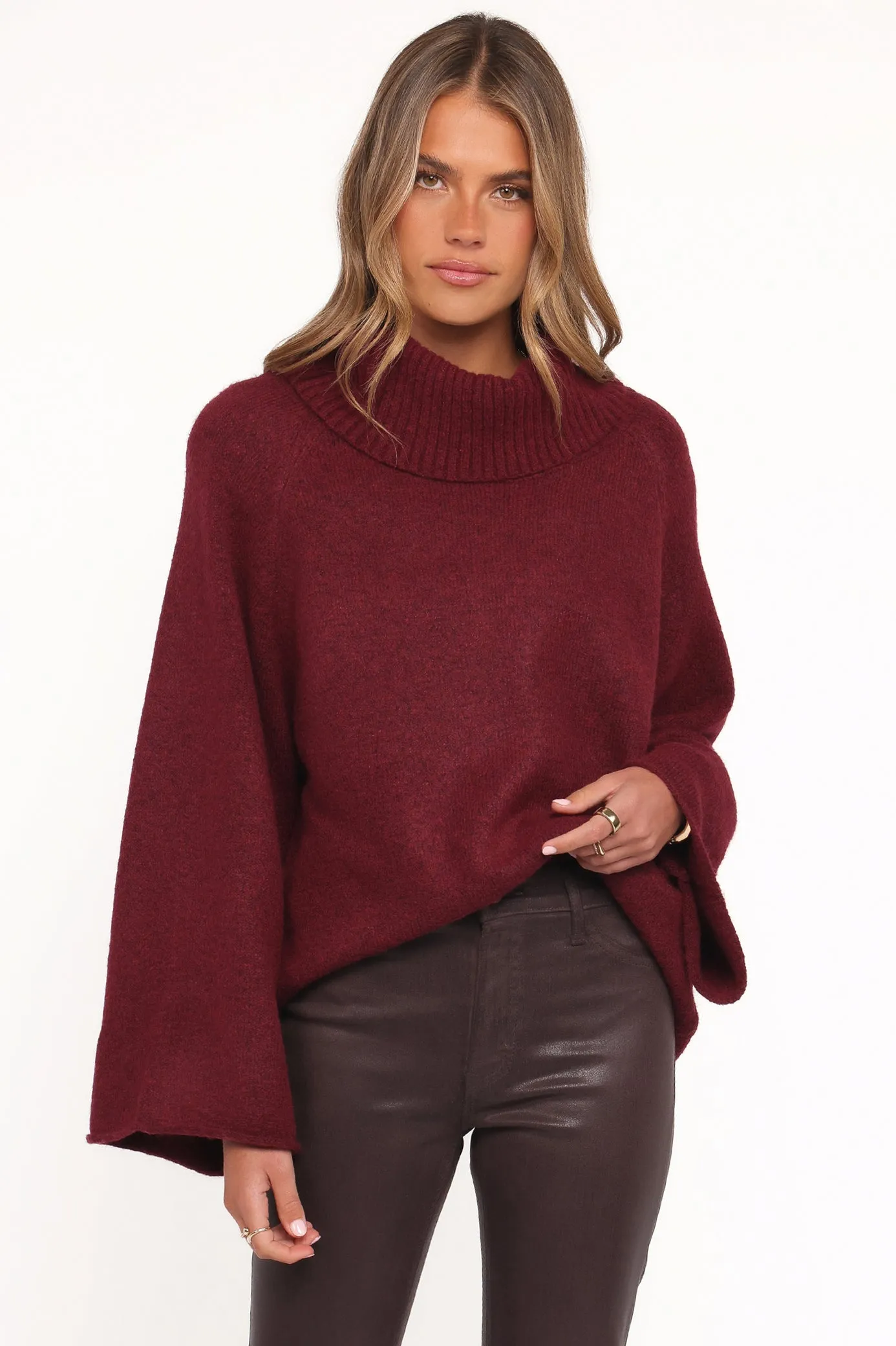 Bindy Cowlneck Knit Sweater - Wine sold by Petal & Pup product image thumbnail 2