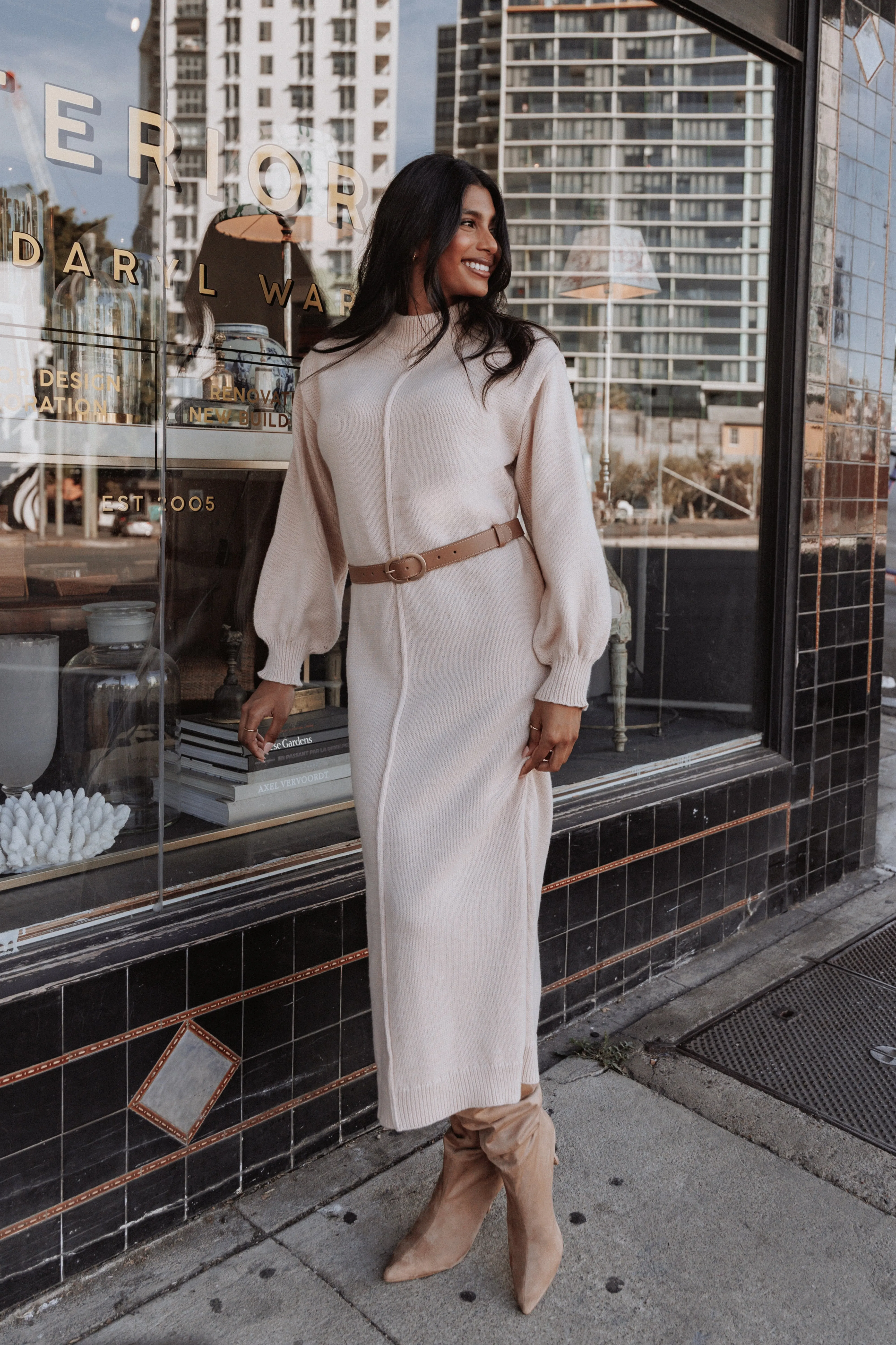Odile Knit Midi Dress - Tan sold by Petal & Pup