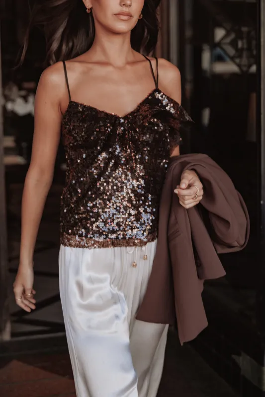 Zinnia Sequins Sleeveless Top - Brown sold by Petal & Pup