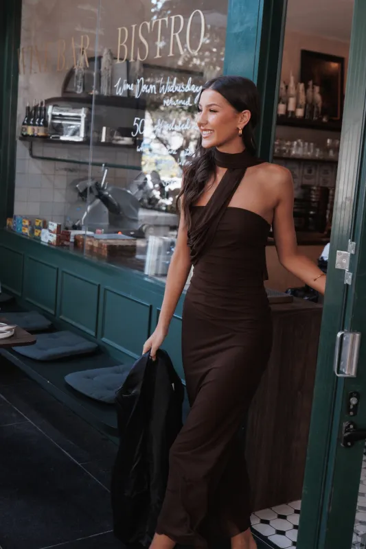 Charly One Shoulder Maxi Dress - Brown sold by Petal & Pup