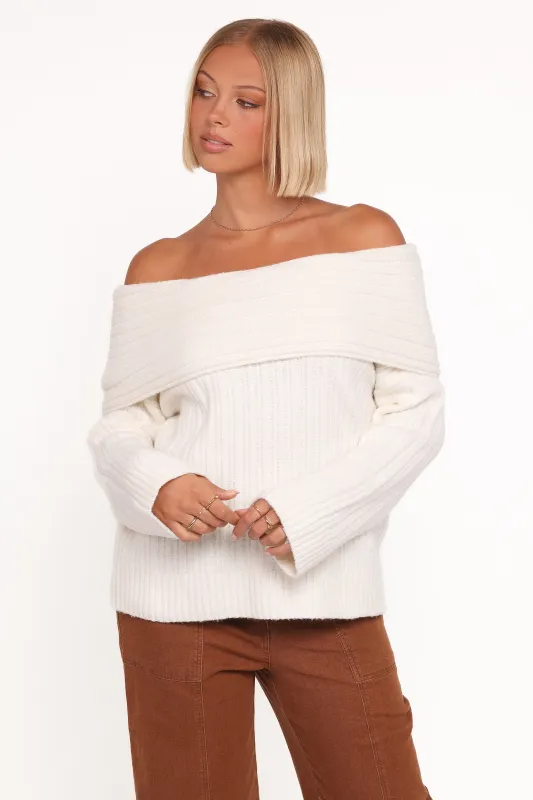 Kenny Off Shoulder Knit Sweater - Cream made by Petal & Pup