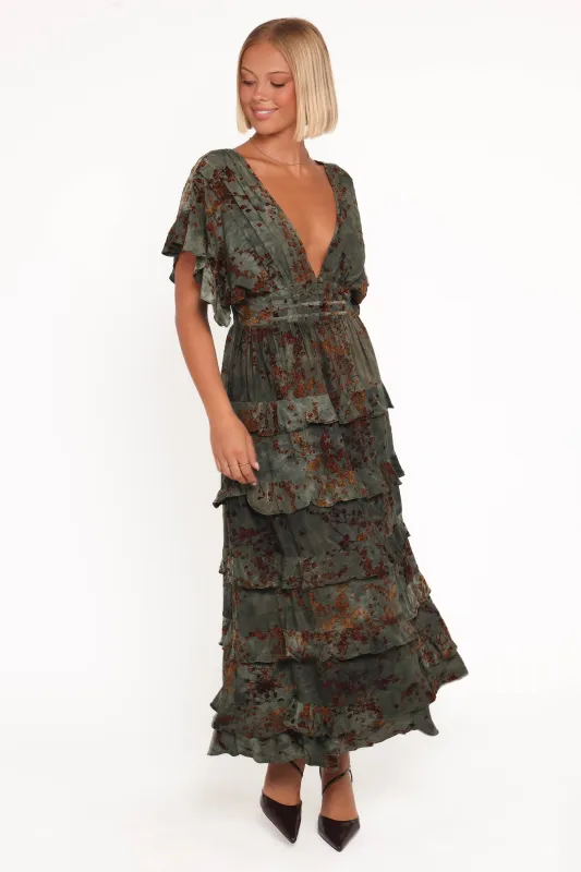Wendi Ruffle Dress - Jade/Brown sold by Petal & Pup