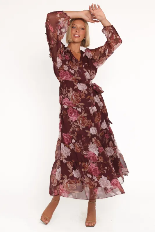 Korina Long Sleeve Maxi Dress - Burgundy Brandy Bloom sold by Petal & Pup