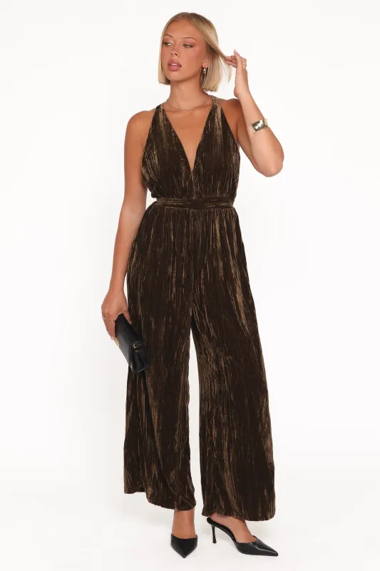 Melody Velvet Jumpsuit - Mocha Olive sold by Petal & Pup