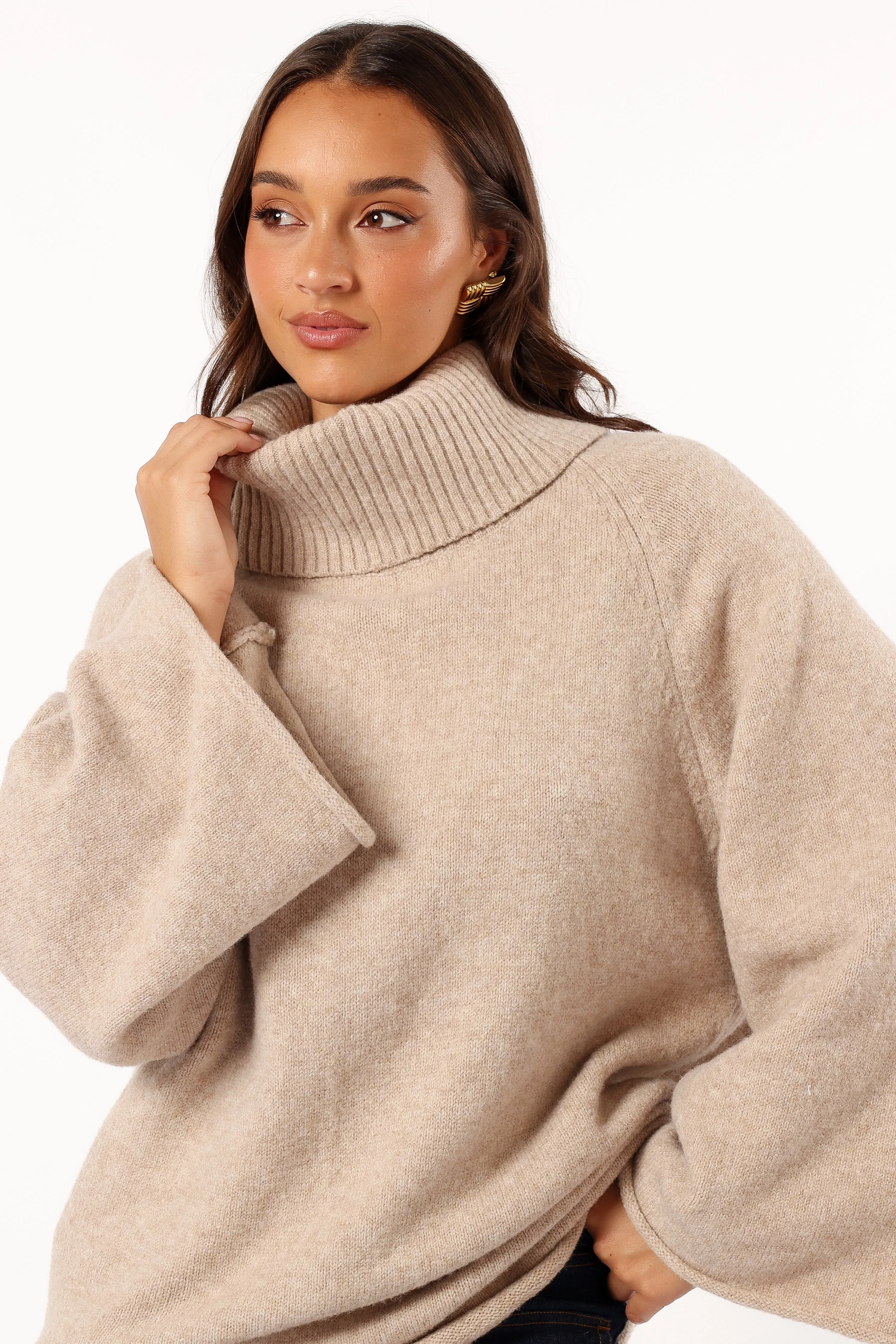 Bindy Cowlneck Knit Sweater - Oatmeal sold by Petal & Pup product image thumbnail 3