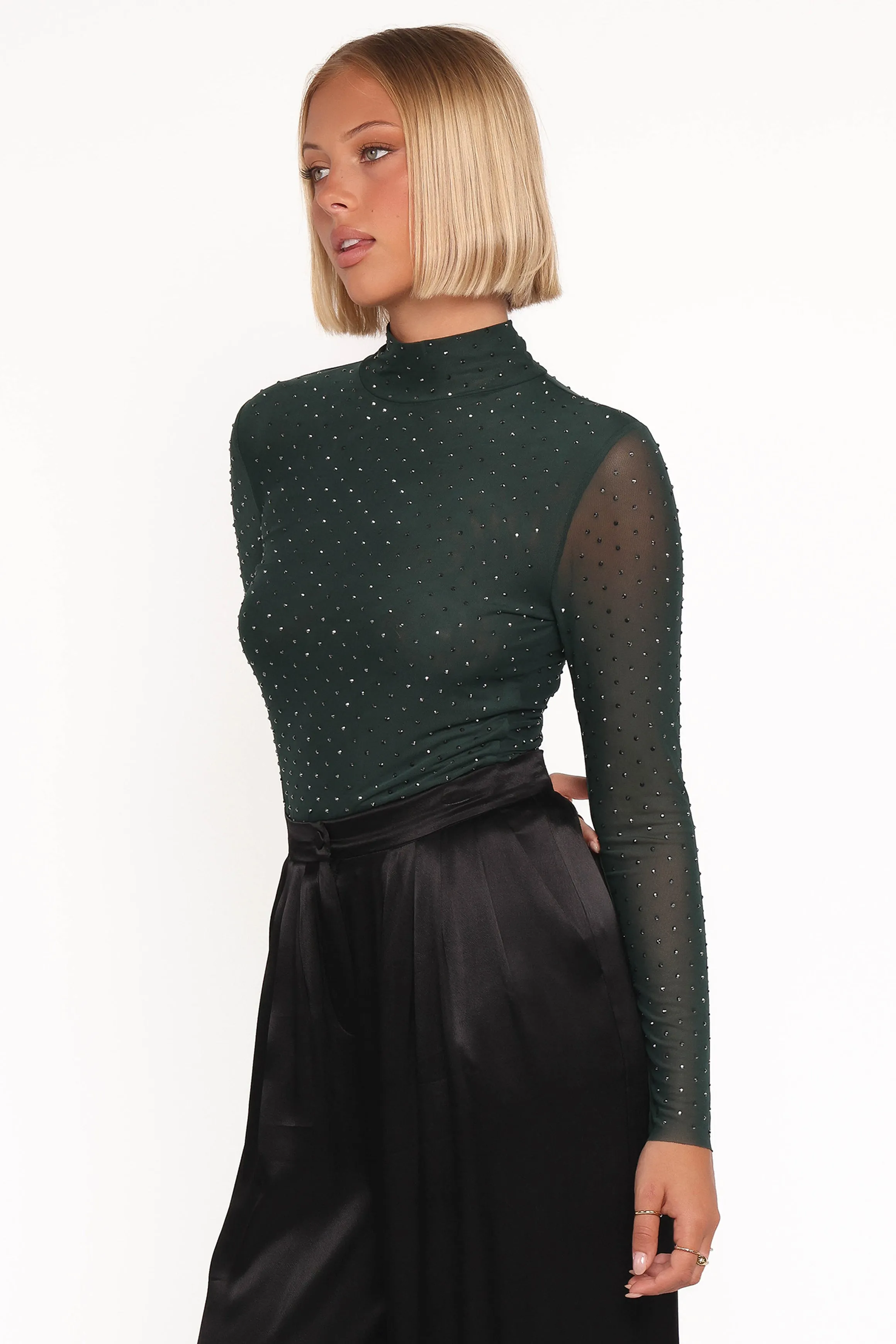 Alejandra Embellished Mesh Top - Hunter Green sold by Petal & Pup product image thumbnail 3