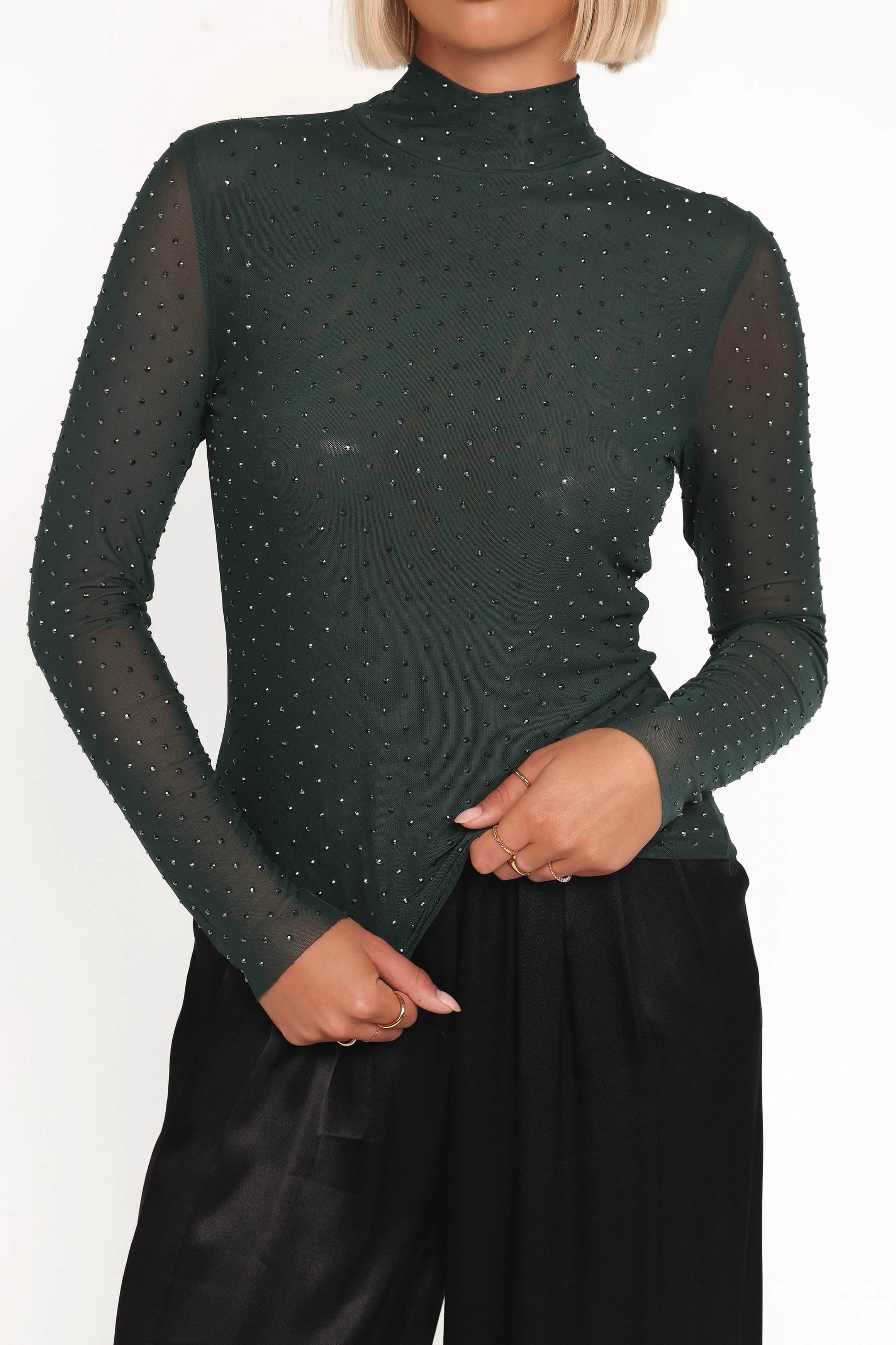 Alejandra Embellished Mesh Top - Hunter Green sold by Petal & Pup product image thumbnail 2