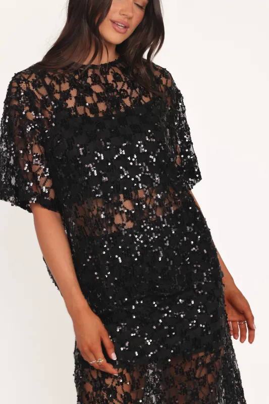 Yonder Sheer Lace Tee Top - Black sold by Petal & Pup