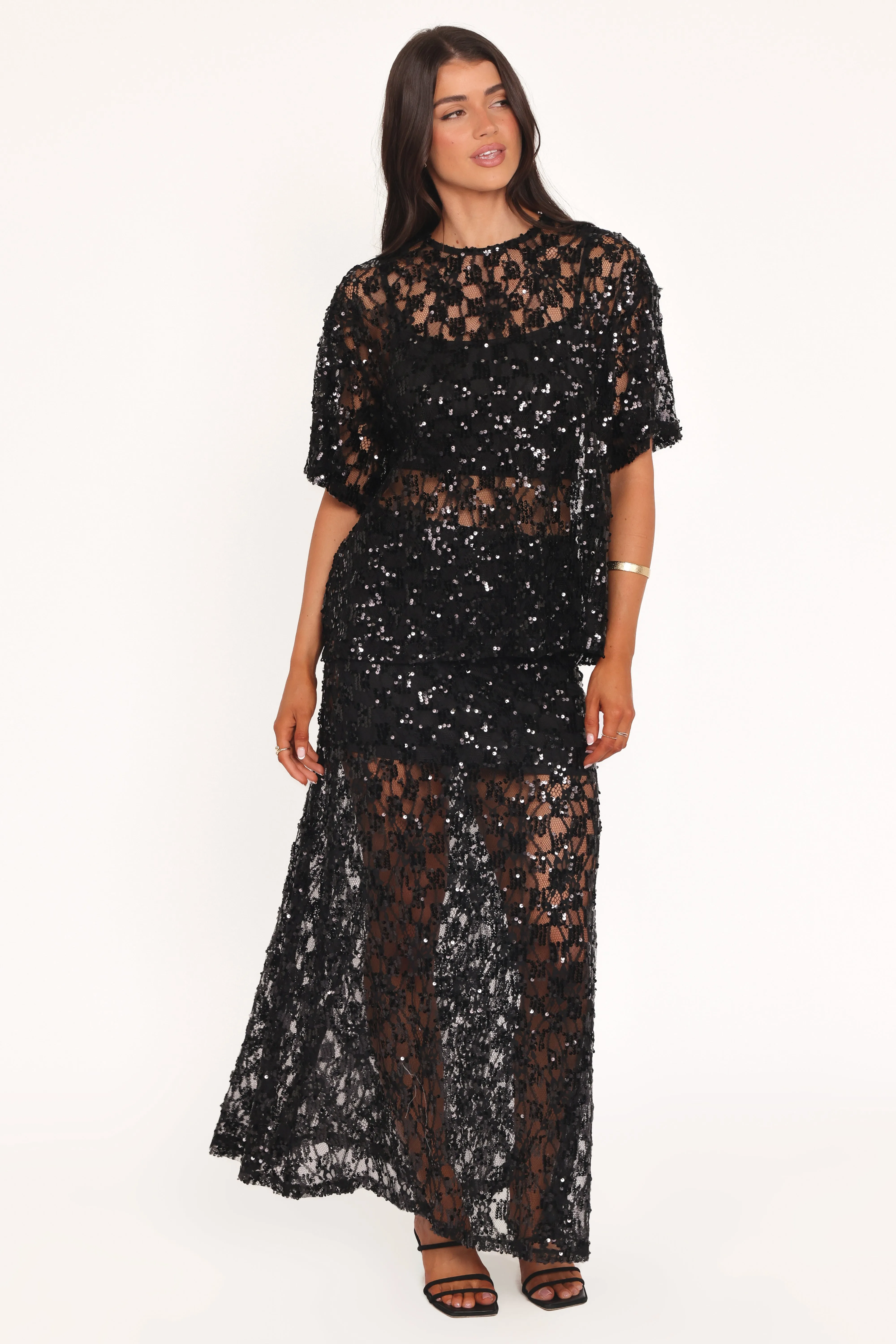 Yonder Sheer Lace Tee Top - Black sold by Petal & Pup product image thumbnail 2