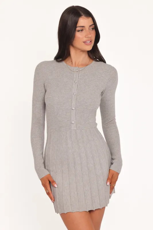 Darlina Long Sleeve Mini Dress - Heather Grey sold by Petal & Pup