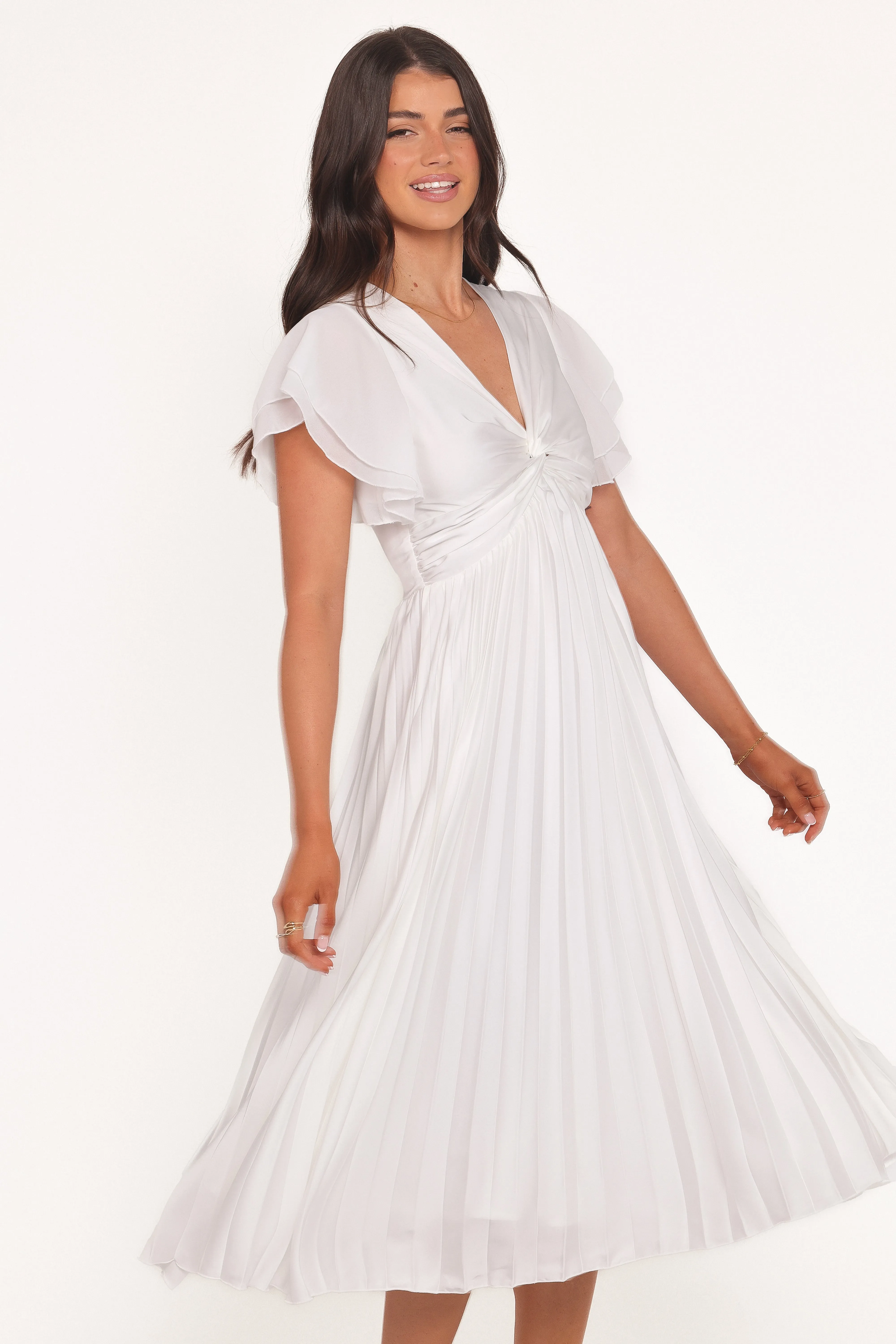Nova Flutter Sleeve Dress - White sold by Petal & Pup