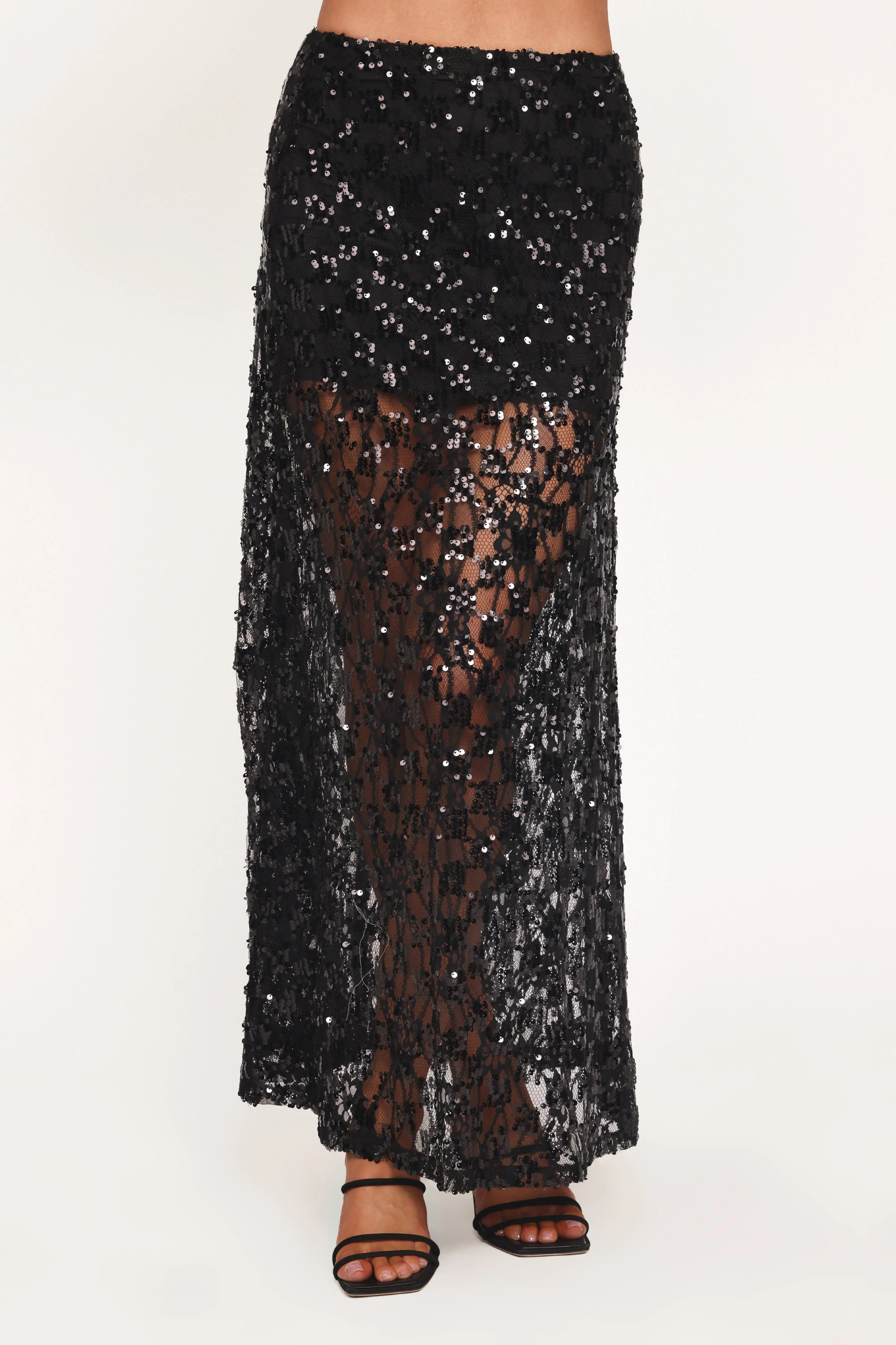 Yonder Sheer Panel Lace Maxi Skirt - Black sold by Petal & Pup product image thumbnail 2