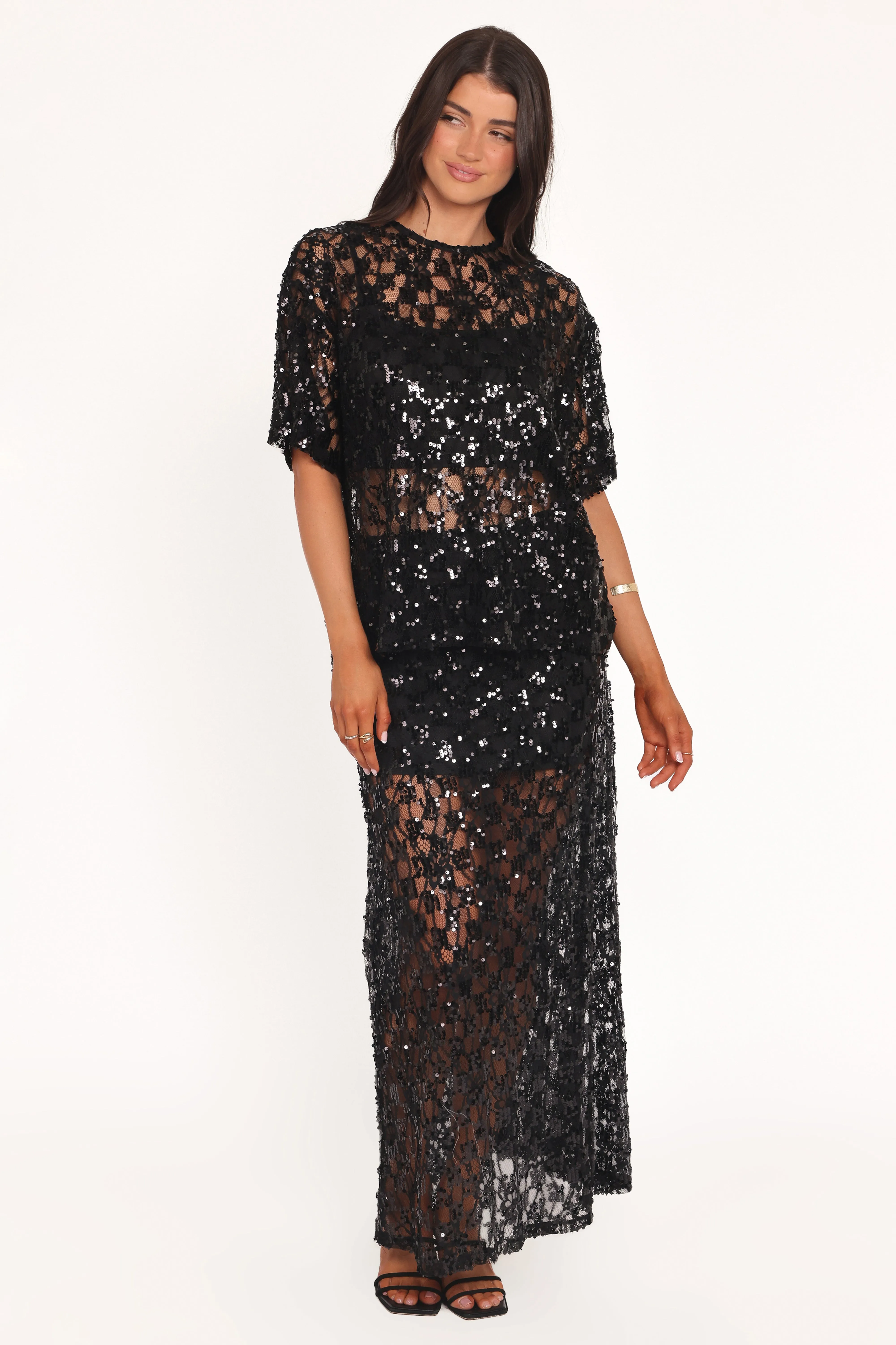 Yonder Sheer Panel Lace Maxi Skirt - Black sold by Petal & Pup product image thumbnail 5