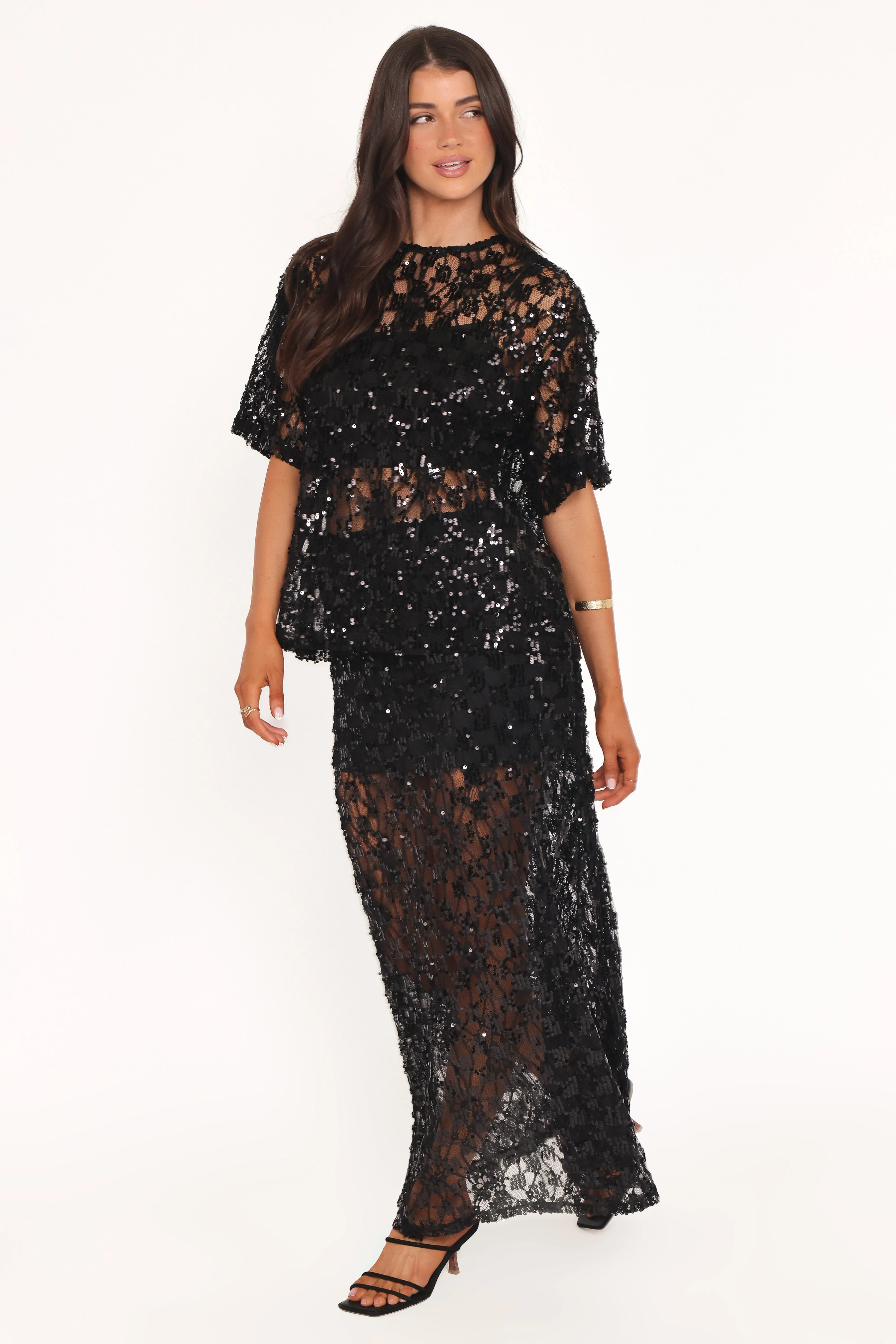 Yonder Sheer Panel Lace Maxi Skirt - Black sold by Petal & Pup product image thumbnail 3