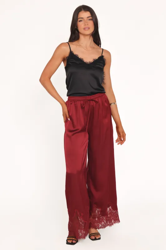 Viola Drawstring Wide Leg Pant - Wine made by Petal & Pup