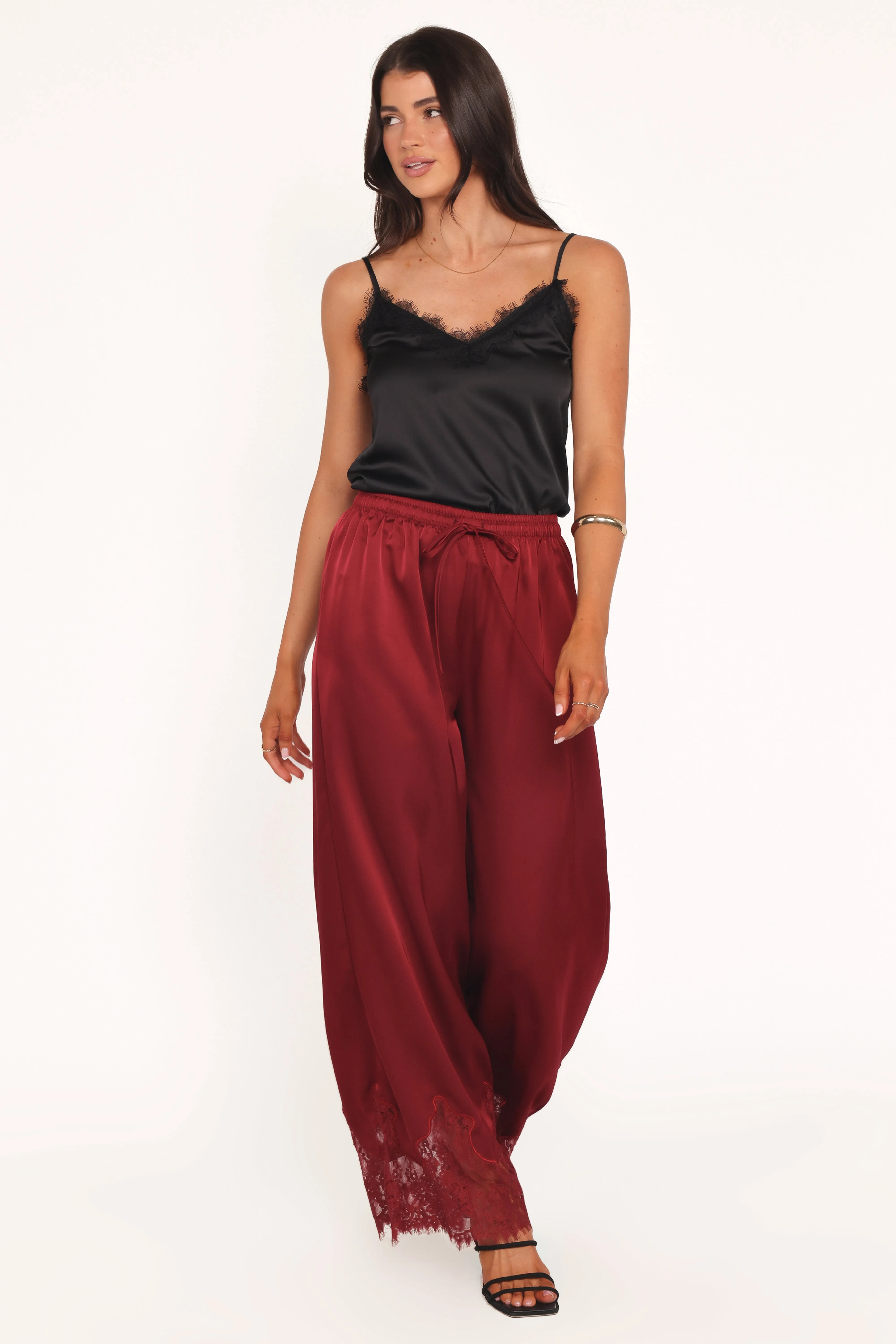 Viola Drawstring Wide Leg Pant - Wine sold by Petal & Pup product image thumbnail 5