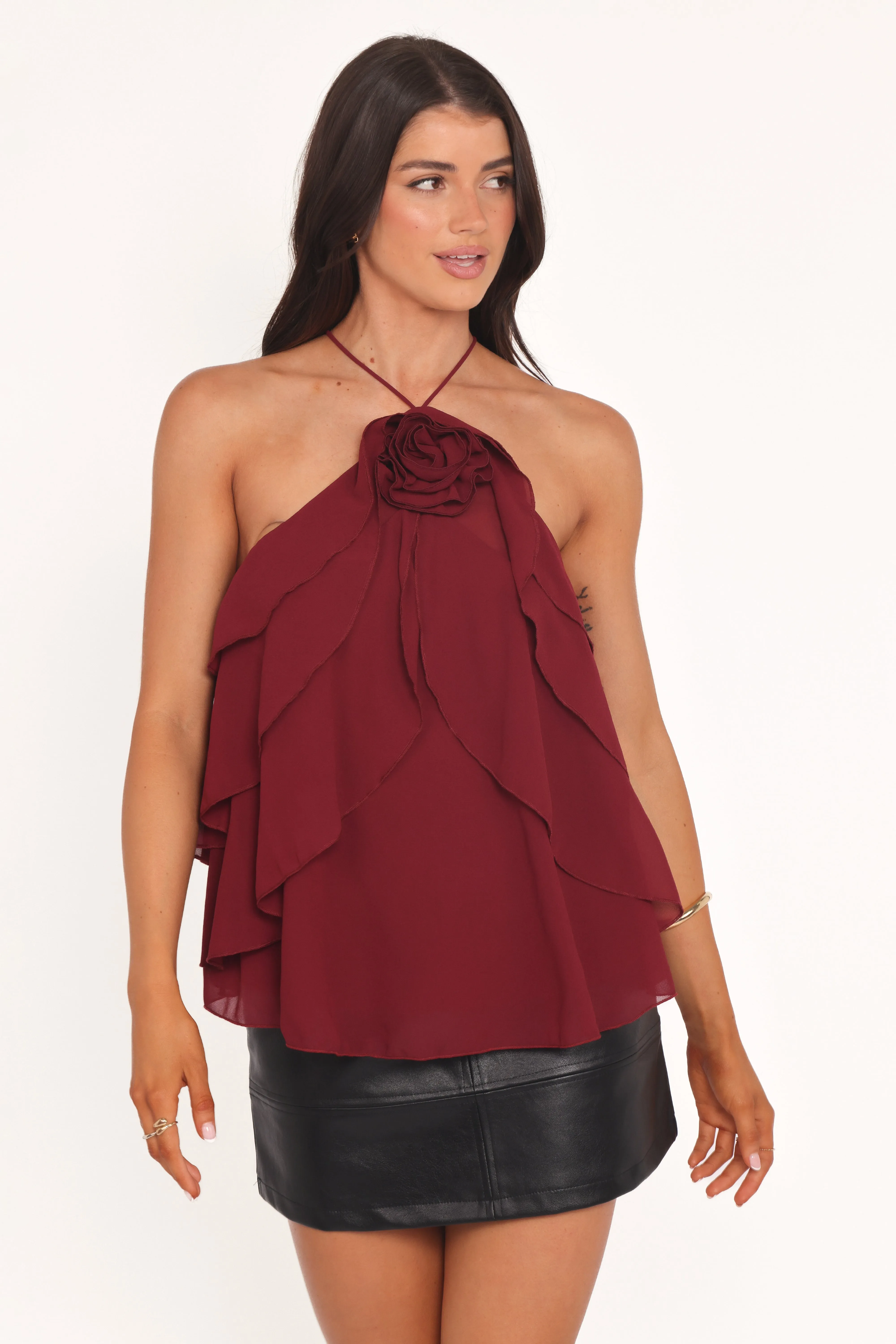 Zorina Halter Neck Chiffon Top - Burgundy sold by Petal & Pup product image thumbnail 4