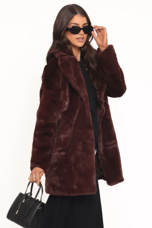 Meeka Faux Fur Jacket - Burgundy sold by Petal & Pup