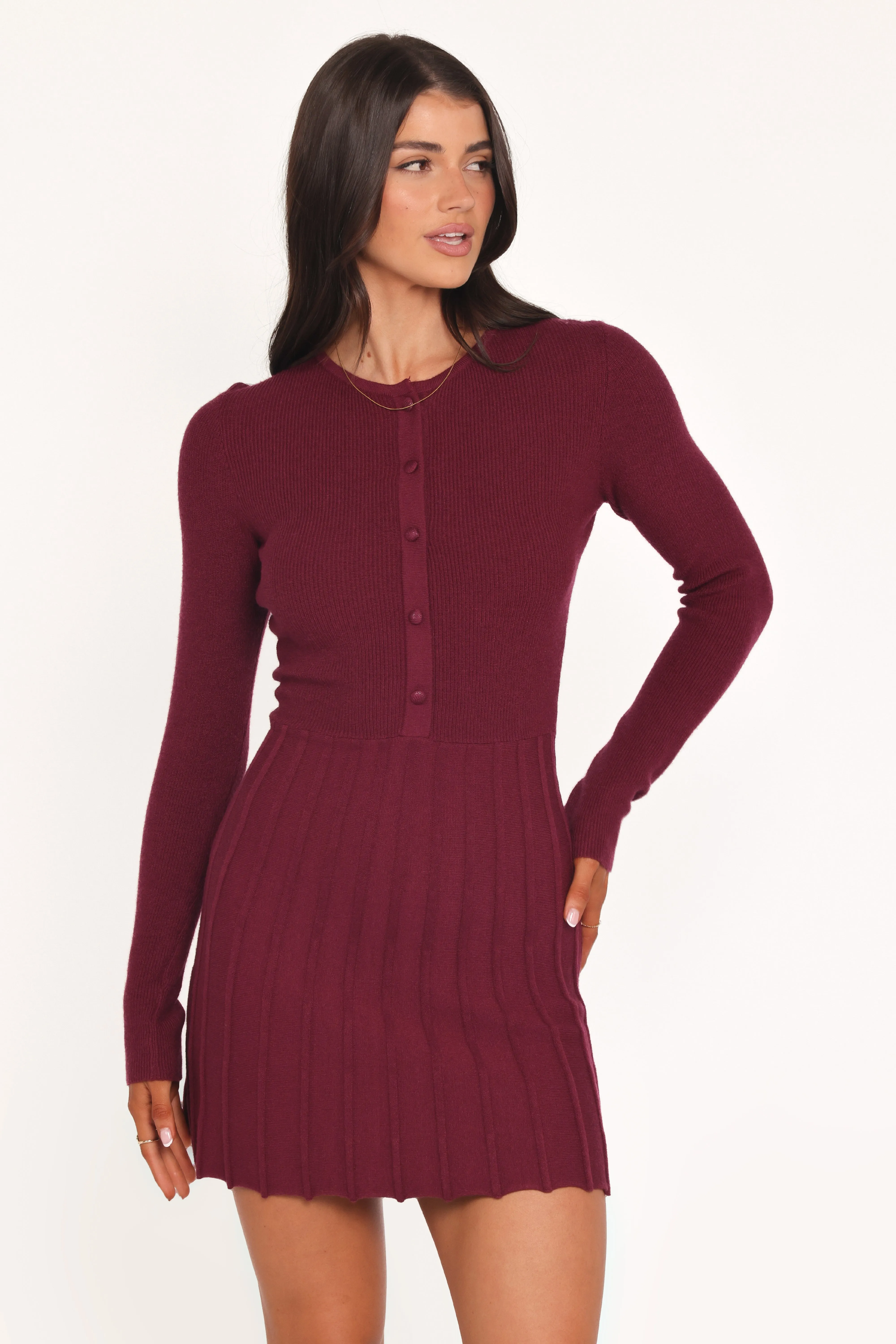 Darlina Long Sleeve Mini Dress - Burgundy sold by Petal & Pup