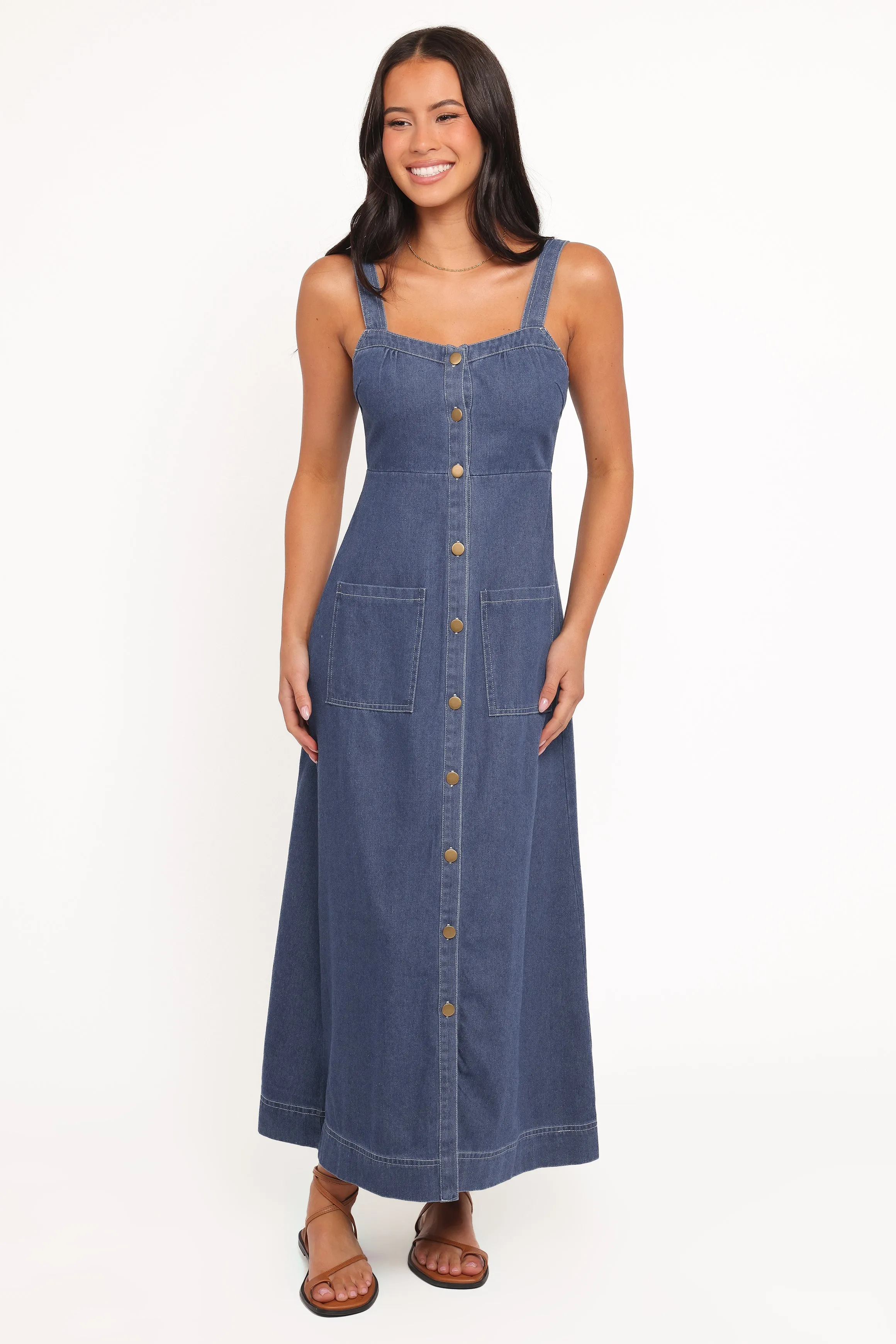 Bettie Midi Dress - Mid Blue Denim sold by Petal & Pup