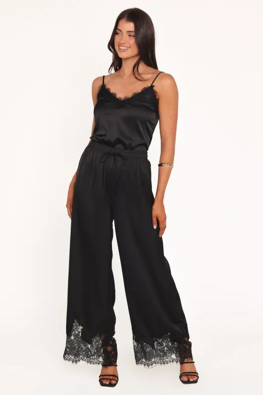 Viola Drawstring Wide Leg Pant - Black made by Petal & Pup