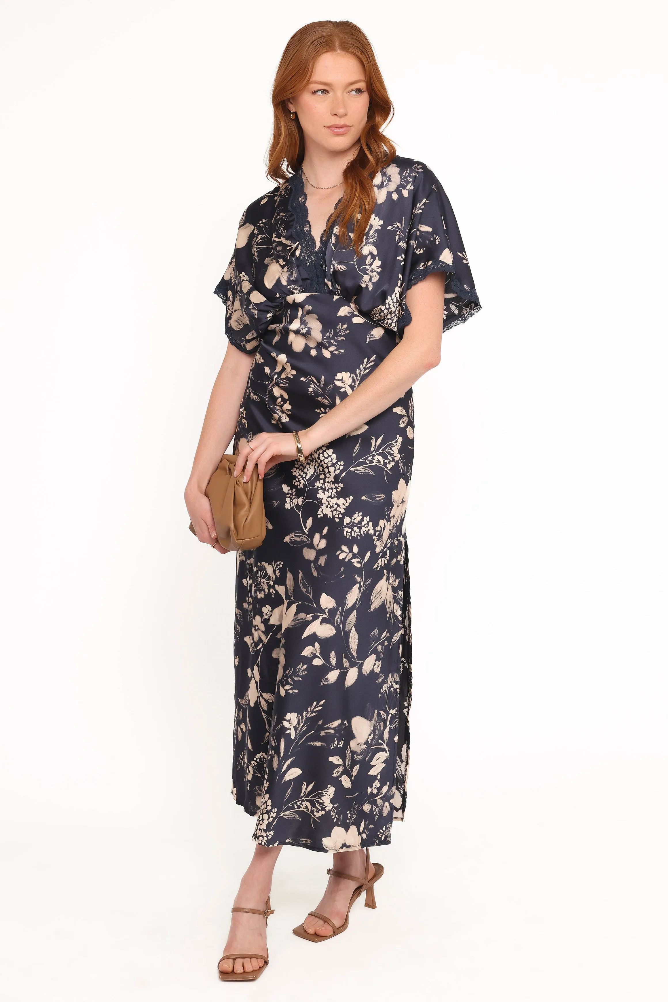 Laurent Midi Dress - Navy Cream Floral sold by Petal & Pup