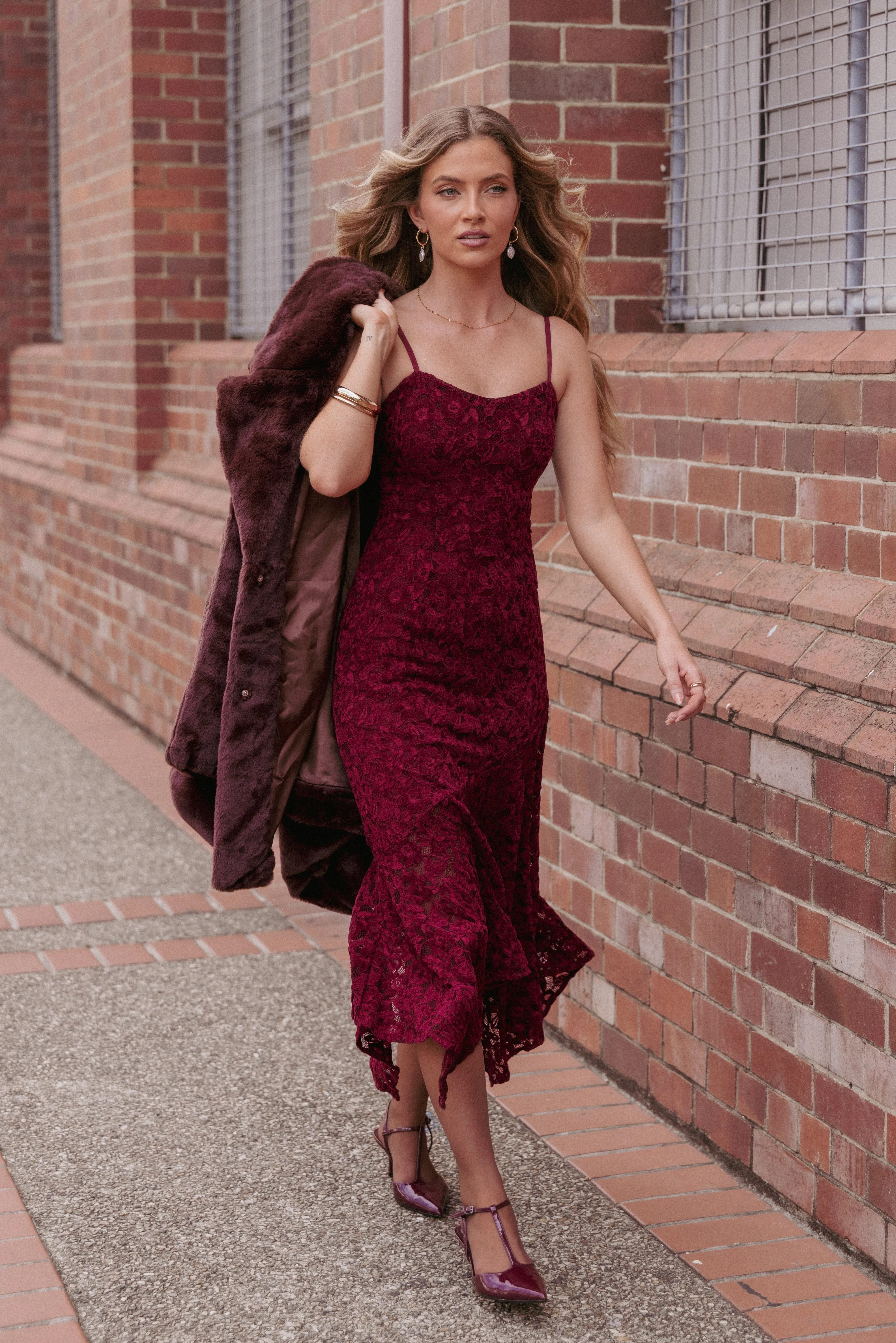 Lorde Midi Dress - Burgundy Lace sold by Petal & Pup