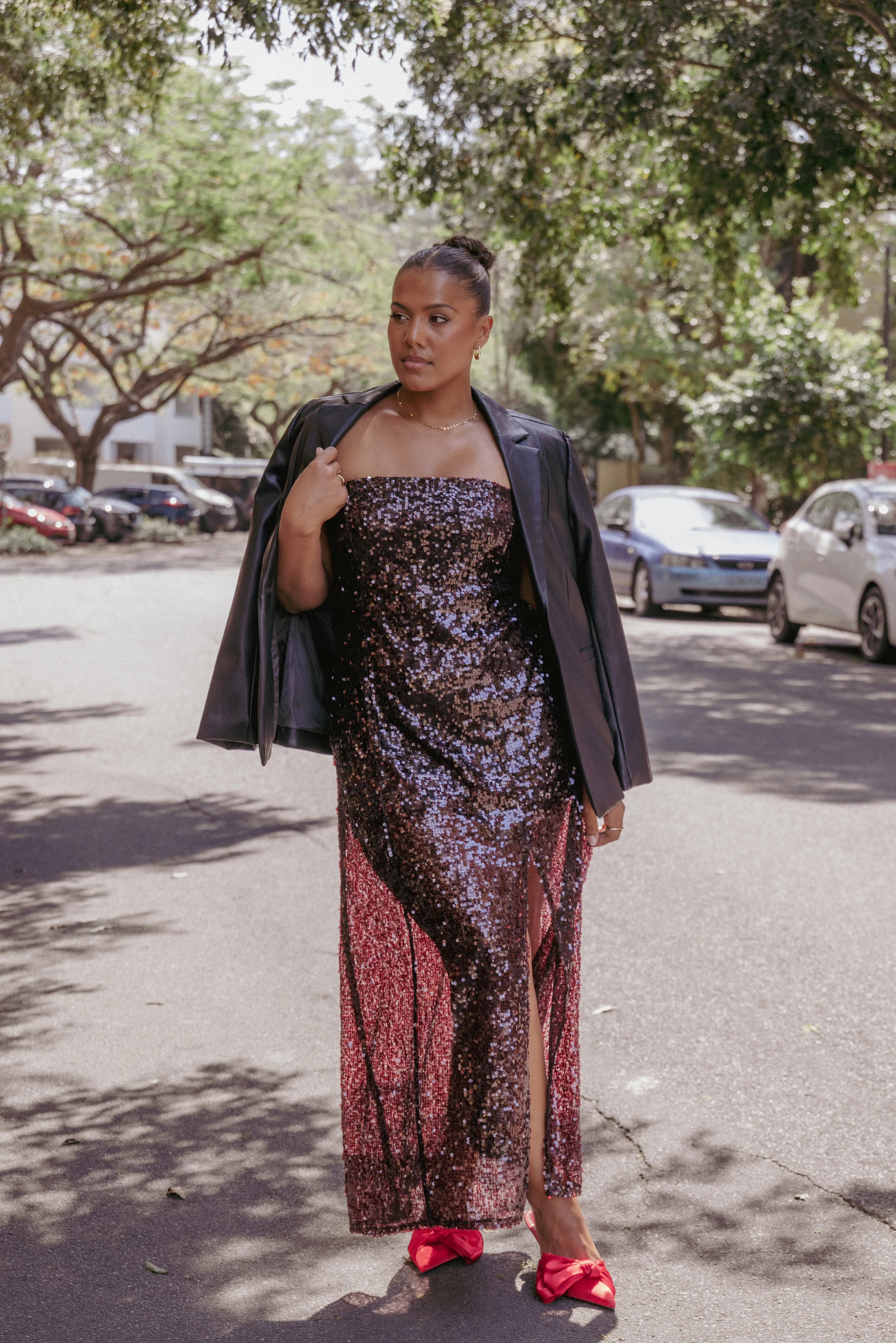 Liliane Maxi Dress - Cherry Sequin sold by Petal & Pup