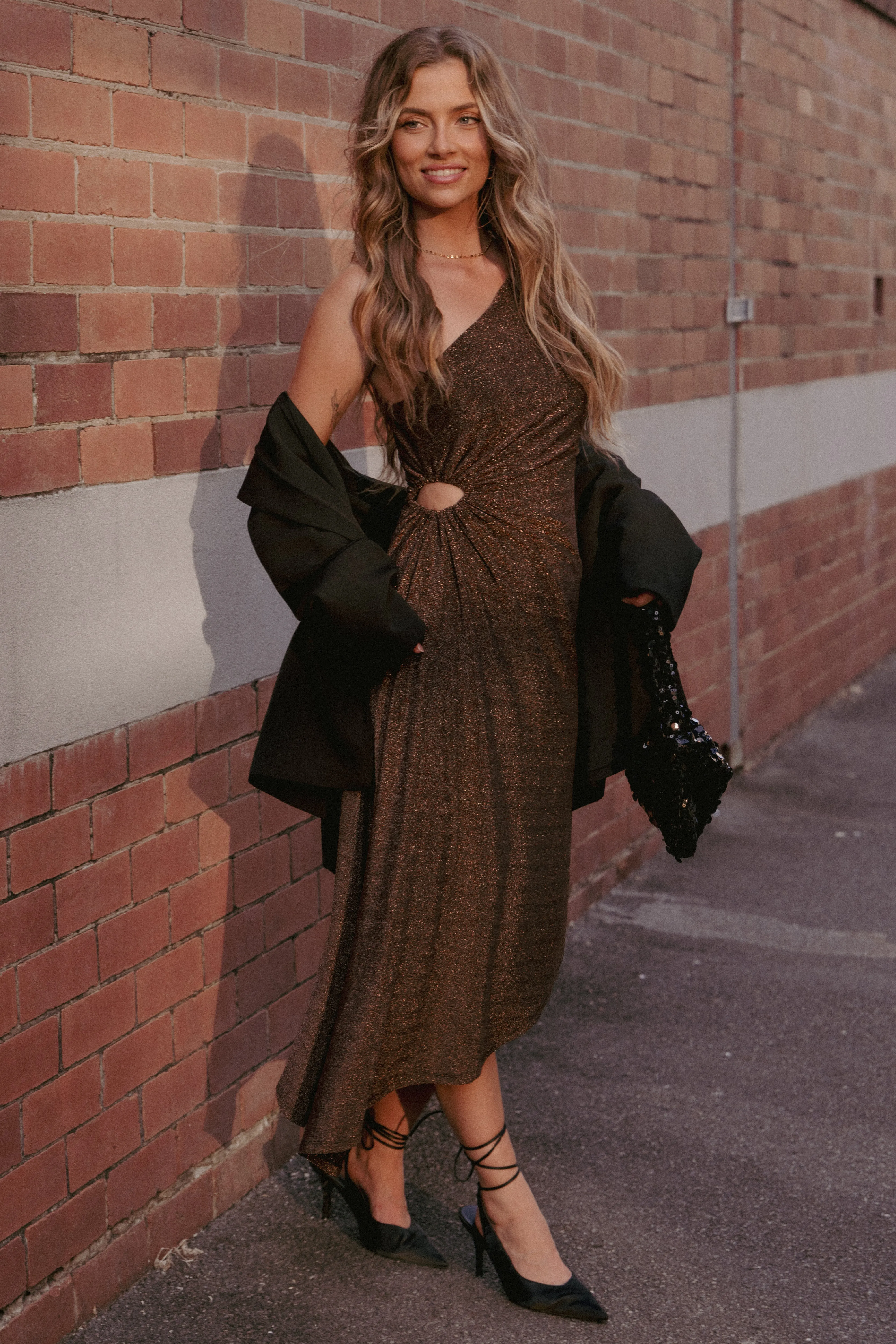 Emma One Shoulder Midi Dress - Vintage Gold sold by Petal & Pup