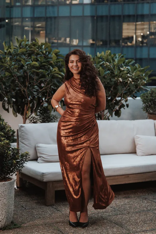 Emerie Sleeveless Metallic Maxi - Bronze sold by Petal & Pup