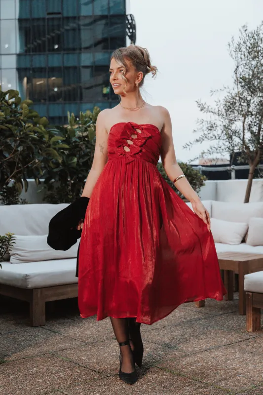 Mila Strapless Midi Dress - Red sold by Petal & Pup