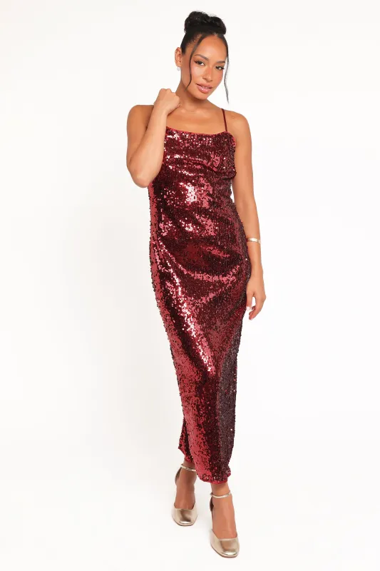 Karley Sequin Maxi Dress - Burgundy sold by Petal & Pup